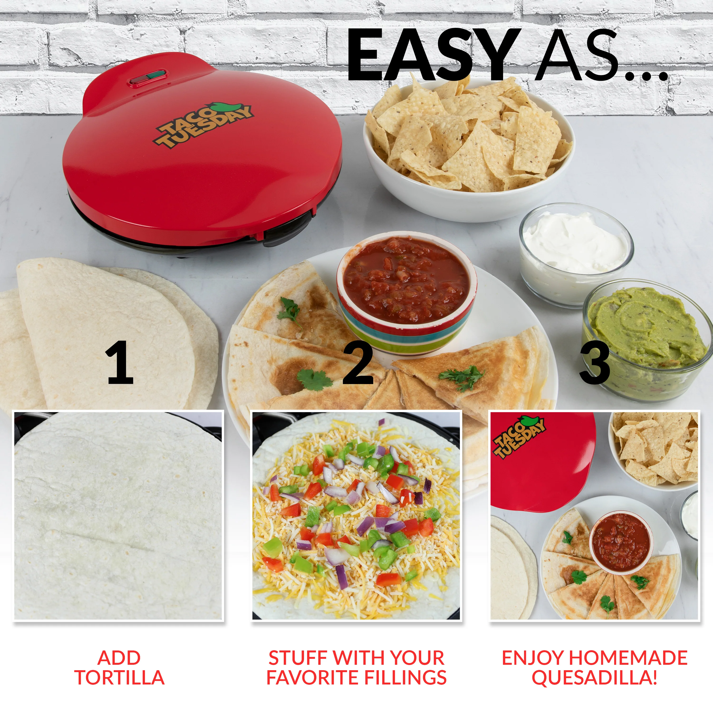 Taco Tuesday Deluxe 10-Inch 6-Wedge Electric Quesadilla Maker with Extra Stuffing Latch - Inhomebuy