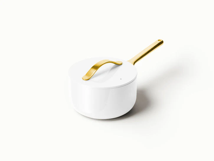 Caraway Sauce Pan in White with Gold Handle - Inhomebuy