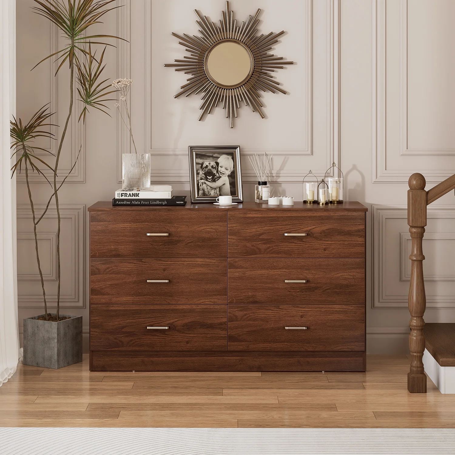 Winkalon 6 Drawer White Double Dresser, Wood Storage Cabinet with Easy Pull Out Handles for Living Room,Chest of Drawers for Bedroom - Inhomebuy