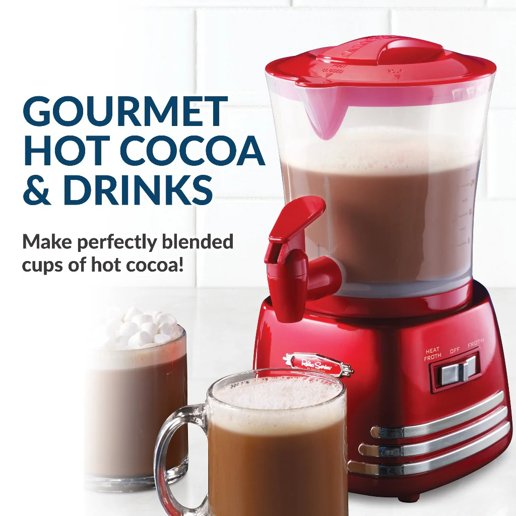Retro 32-Ounce Hot Chocolate, Milk Frother, Cappuccino, Mocha, Latte Maker and Dispenser - Inhomebuy