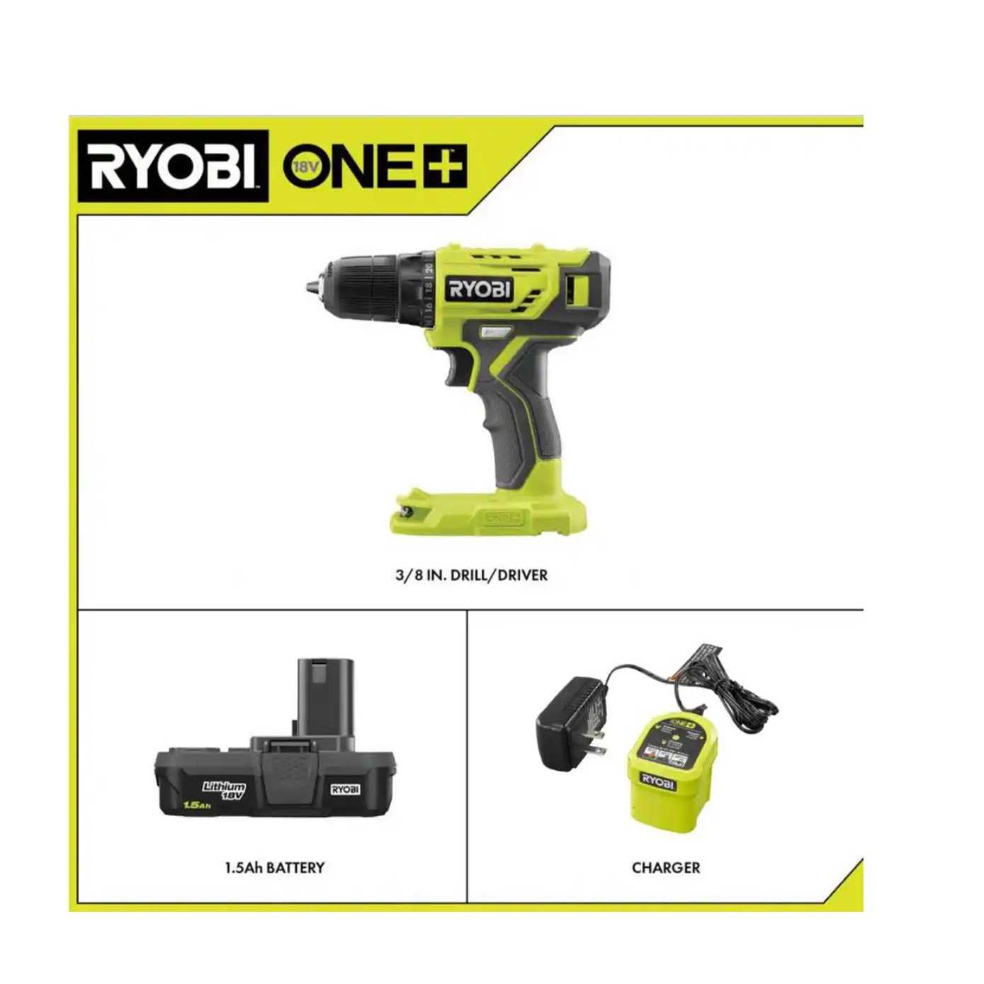 RYOBI ONE+ 18V Cordless 2-Tool Combo Kit with Drill/Driver, Impact Driver, 1.5 Ah Batteries, and Charger - Inhomebuy