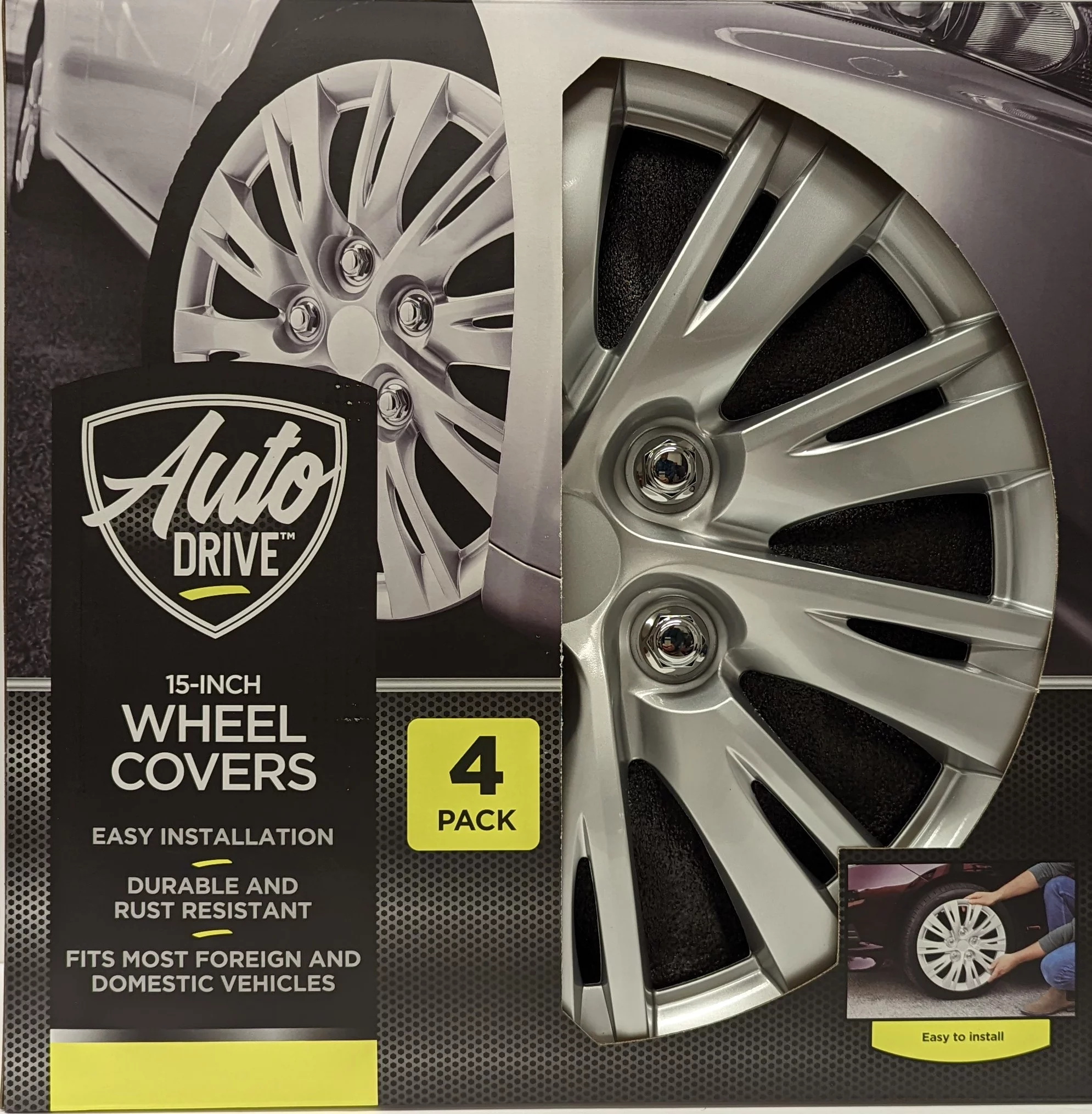 Auto Drive15-inch Wheel Cover, Silver Alloy Finish, KT1037-15SL - Inhomebuy