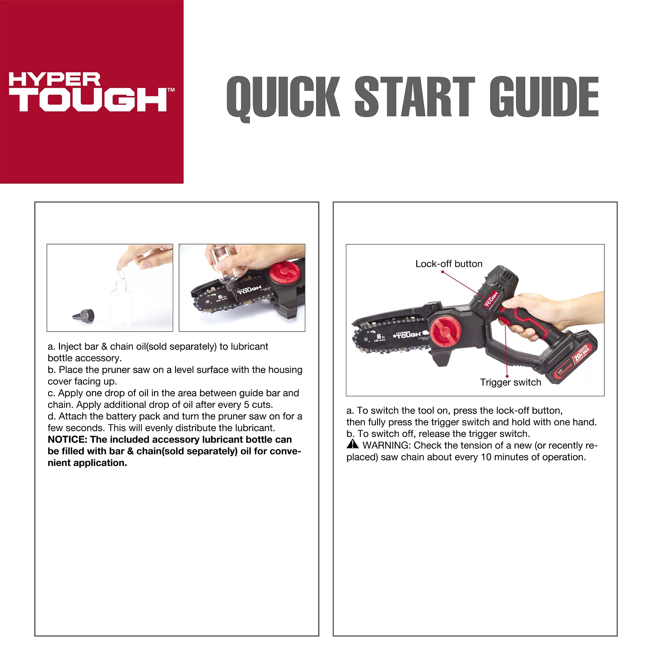 Hyper Tough 20-Volt 6-inch Mini Chainsaw with Battery and Charger, HT13-401-003-03 - Inhomebuy