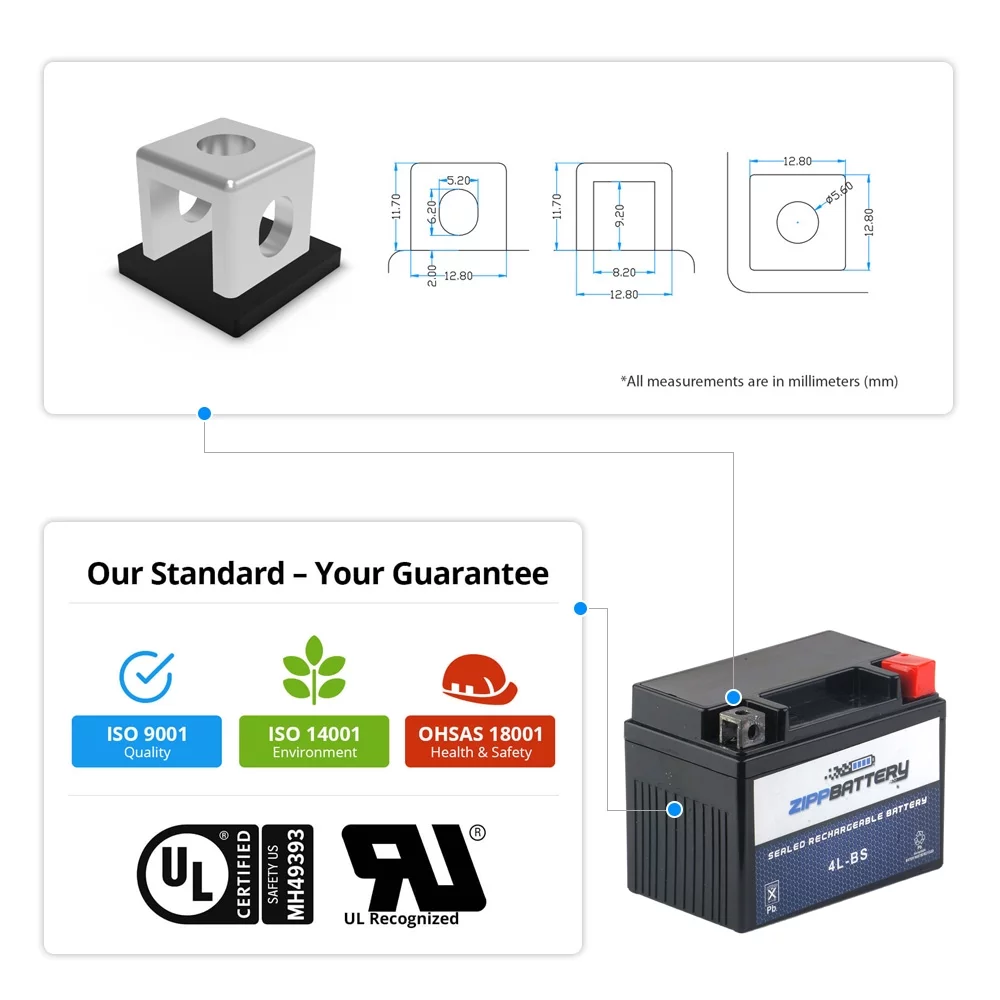 Zipp Battery Ytx4l-bs (4l-bs 12 Volts,3 Ah, 50 Cca) High Performance - Maintenance Free - Sealed AGM Motorcycle Battery - Inhomebuy