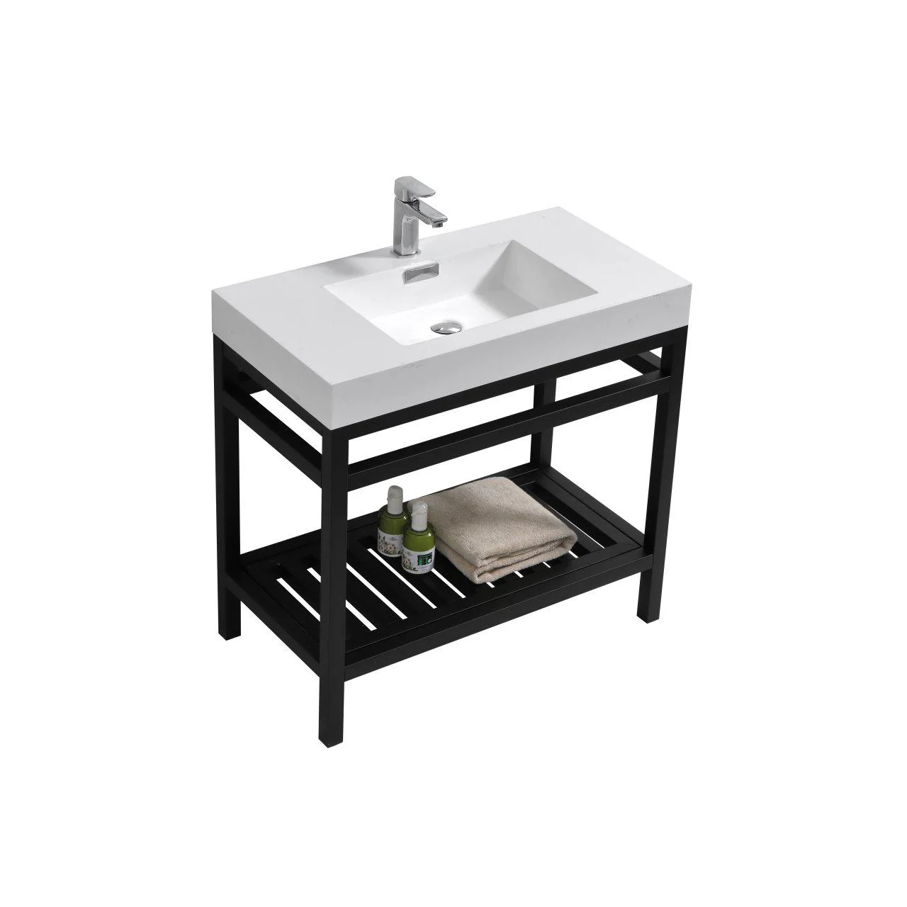 KubeBath Cisco 36 in. Stainless Steel Console with Acrylic Sink - Matte Black, AC36-BK - Inhomebuy