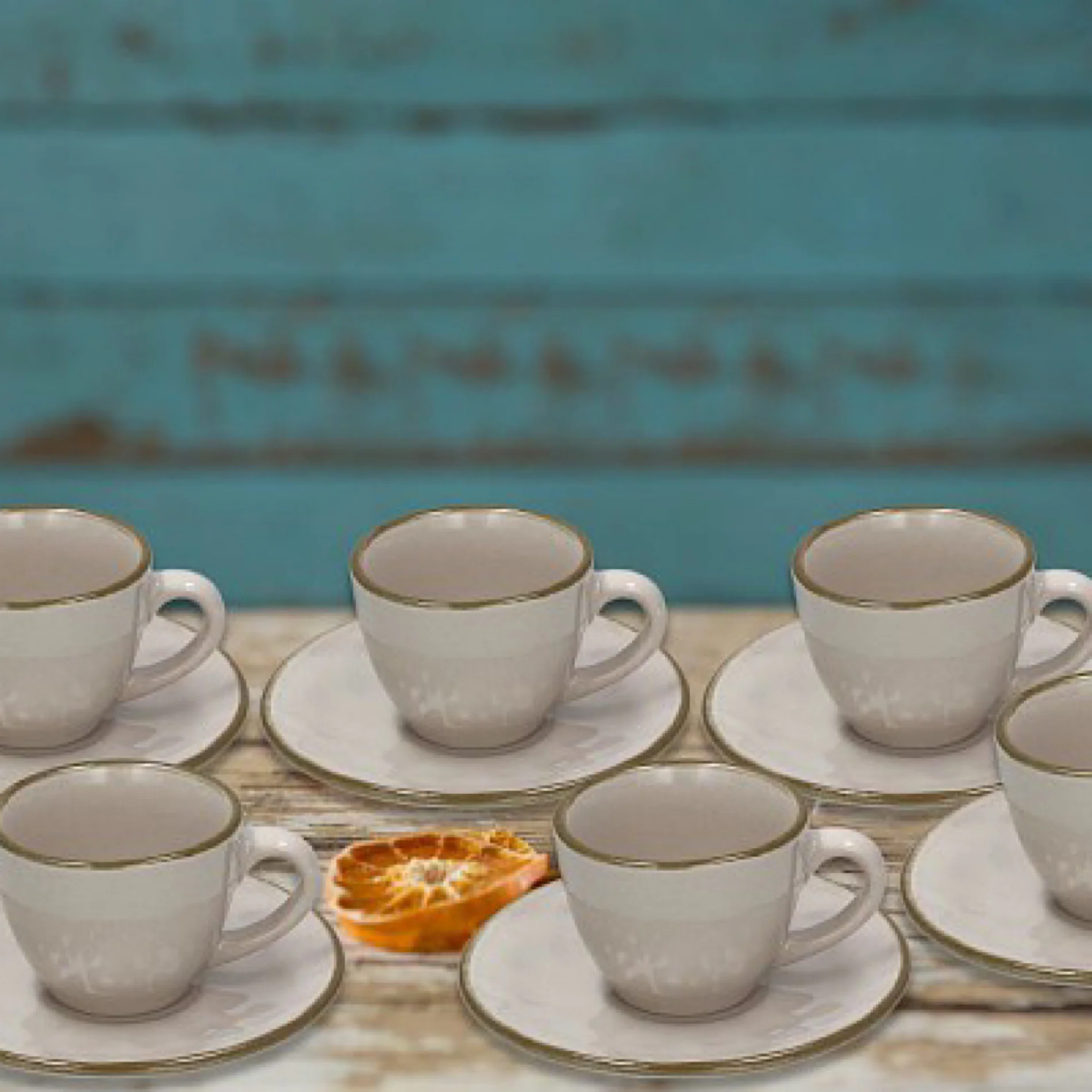 Set 6 Coffee Cup&Saucer Sand Ceramic Beige - Inhomebuy