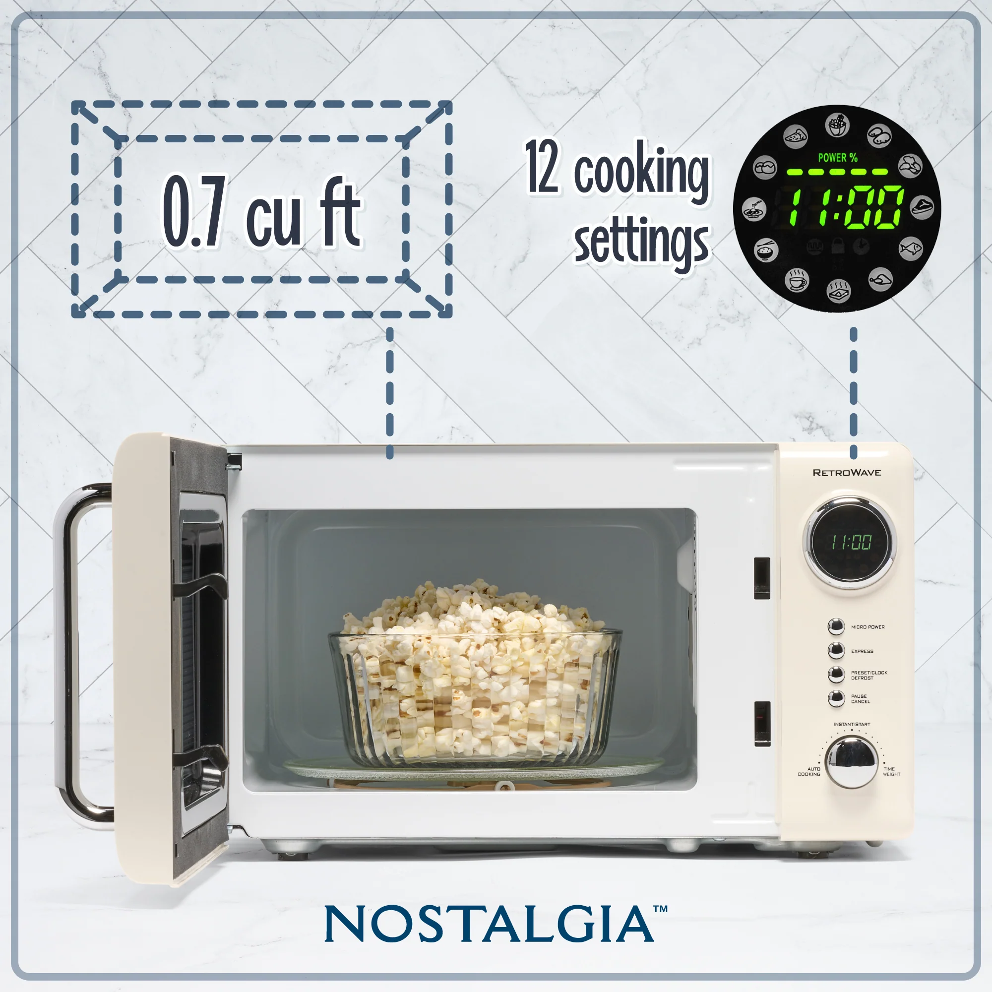 Retro Compact Countertop Microwave Oven 0.7 Cu. Ft. 700-Watts, Cream - Inhomebuy