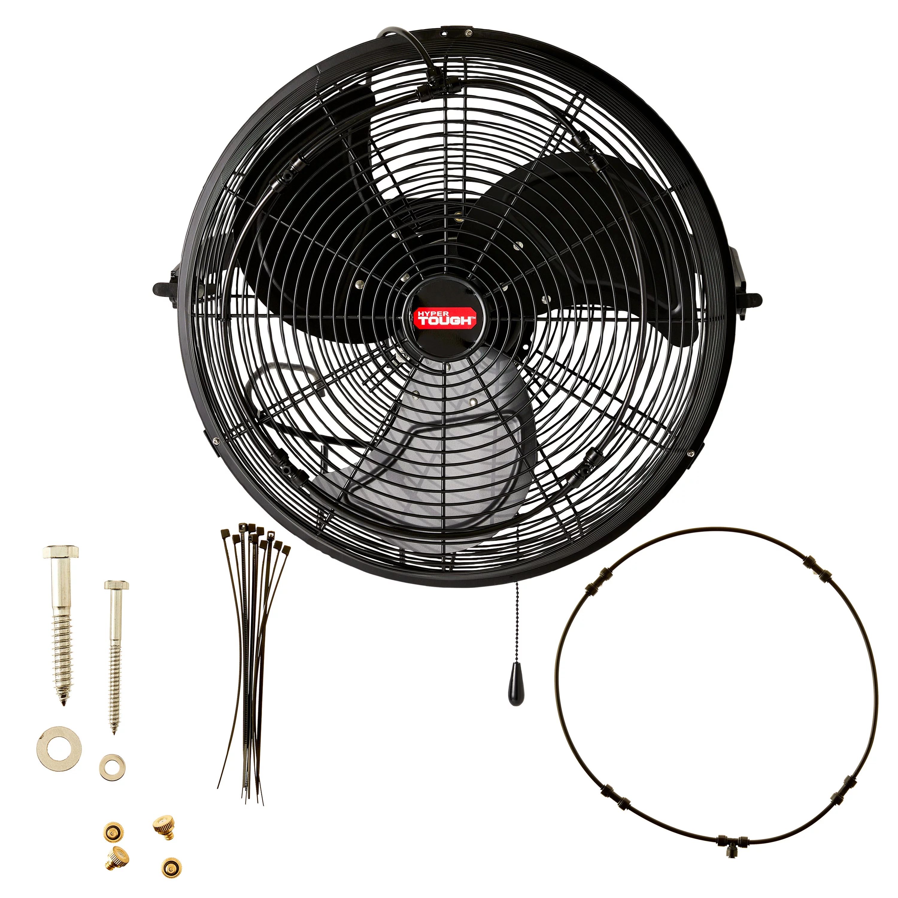 Hyper Tough 18 inch Outdoor Wall Mounted Fan with Misting Kit, 3 Blades, Black - Inhomebuy