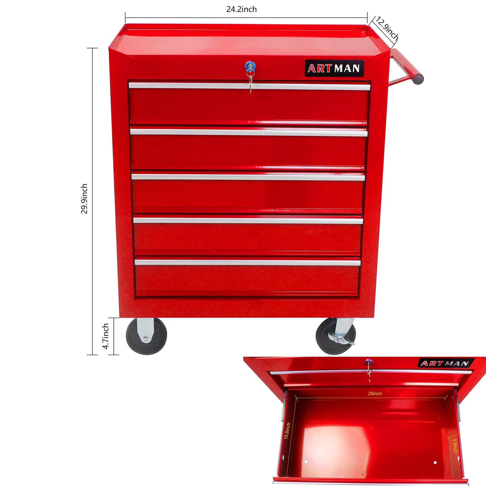 5 Drawers Rolling Tool Chest Cabinet with Wheels, Tool Storage Cabinet and Tool Cart Organizer for Garage Warehouse Workshop, Blue - Inhomebuy