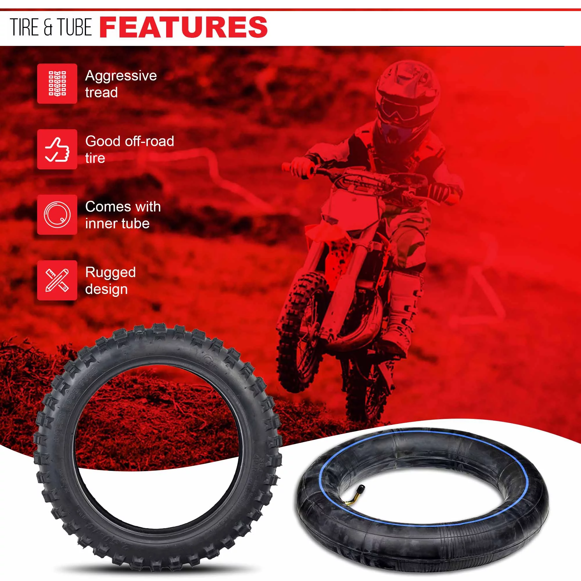 AlveyTech 2.50-10 Tire and Tube Package for the Razor Dirt Bike MX500/MX650, Motovox, Baja Runnner - Inhomebuy