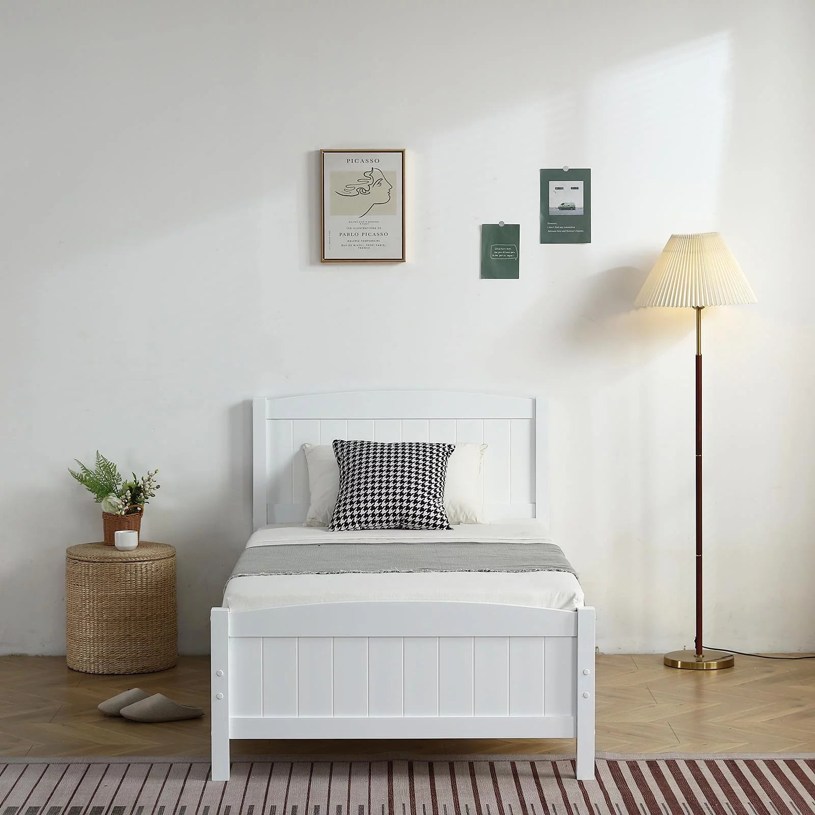 Zimtown Queen Bed Frame,Solid Pine Wood Kids Twin Platform Bed Frame, Bedroom Queen Bed with Headboard for Adults, White - Inhomebuy