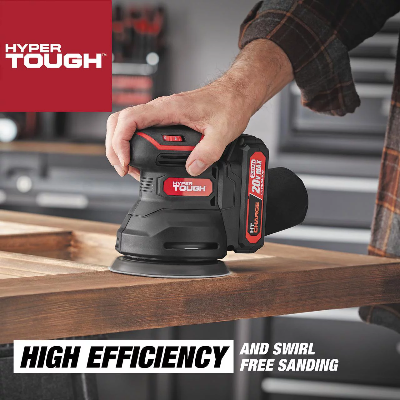 Hyper Tough 20V 2.0Ah Battery Powered 5-inch Cordless Random Orbital Sander, 6604.3 - Inhomebuy