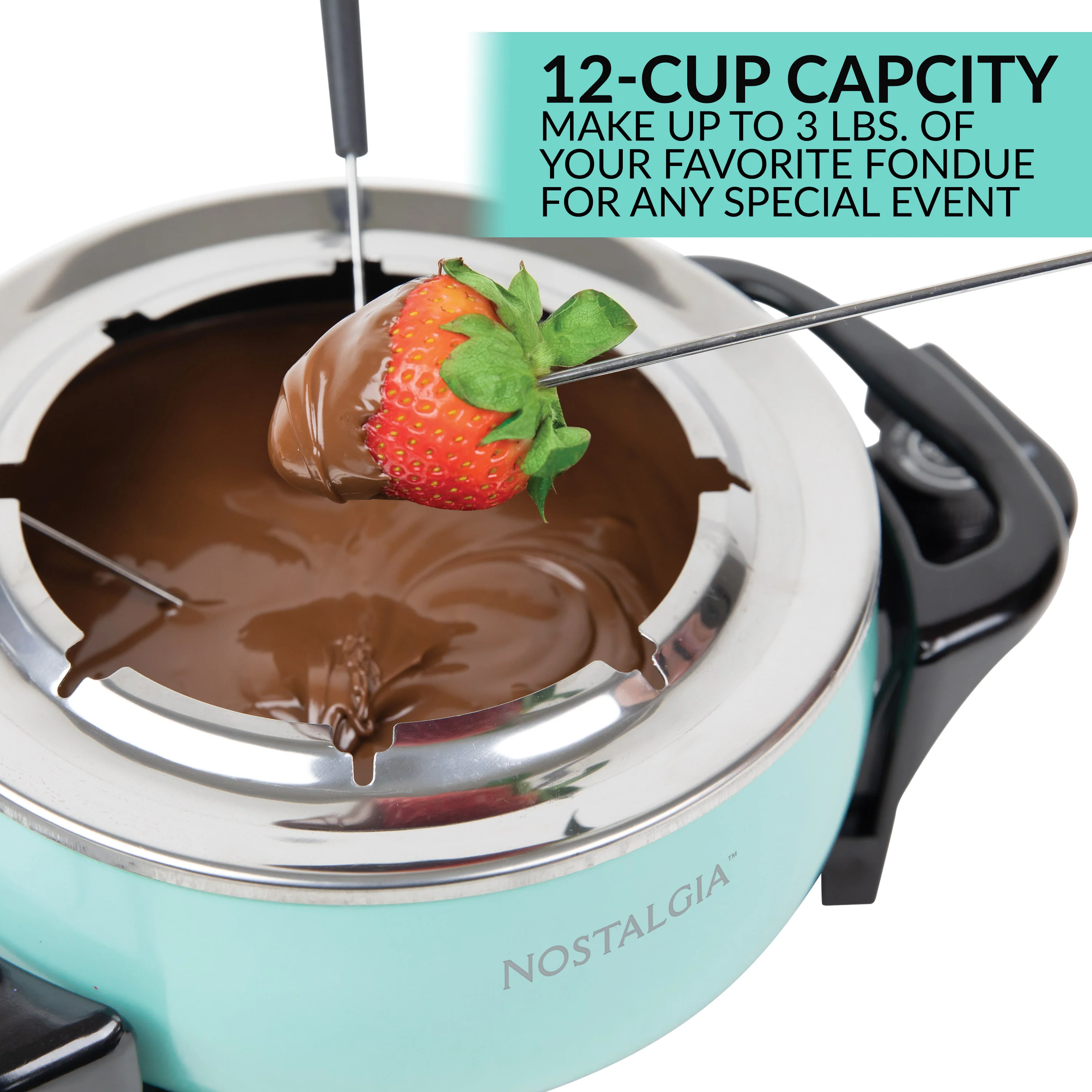 Nostalgia 12-Cup Electric Fondue Pot, Aqua - Inhomebuy