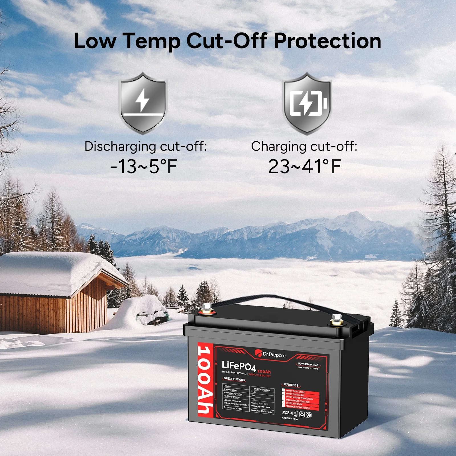 Dr.Prepare 12V 100Ah LiFePO4 Lithium Deep Cycle Battery - Connect In Series [10-year Warranty] - Inhomebuy