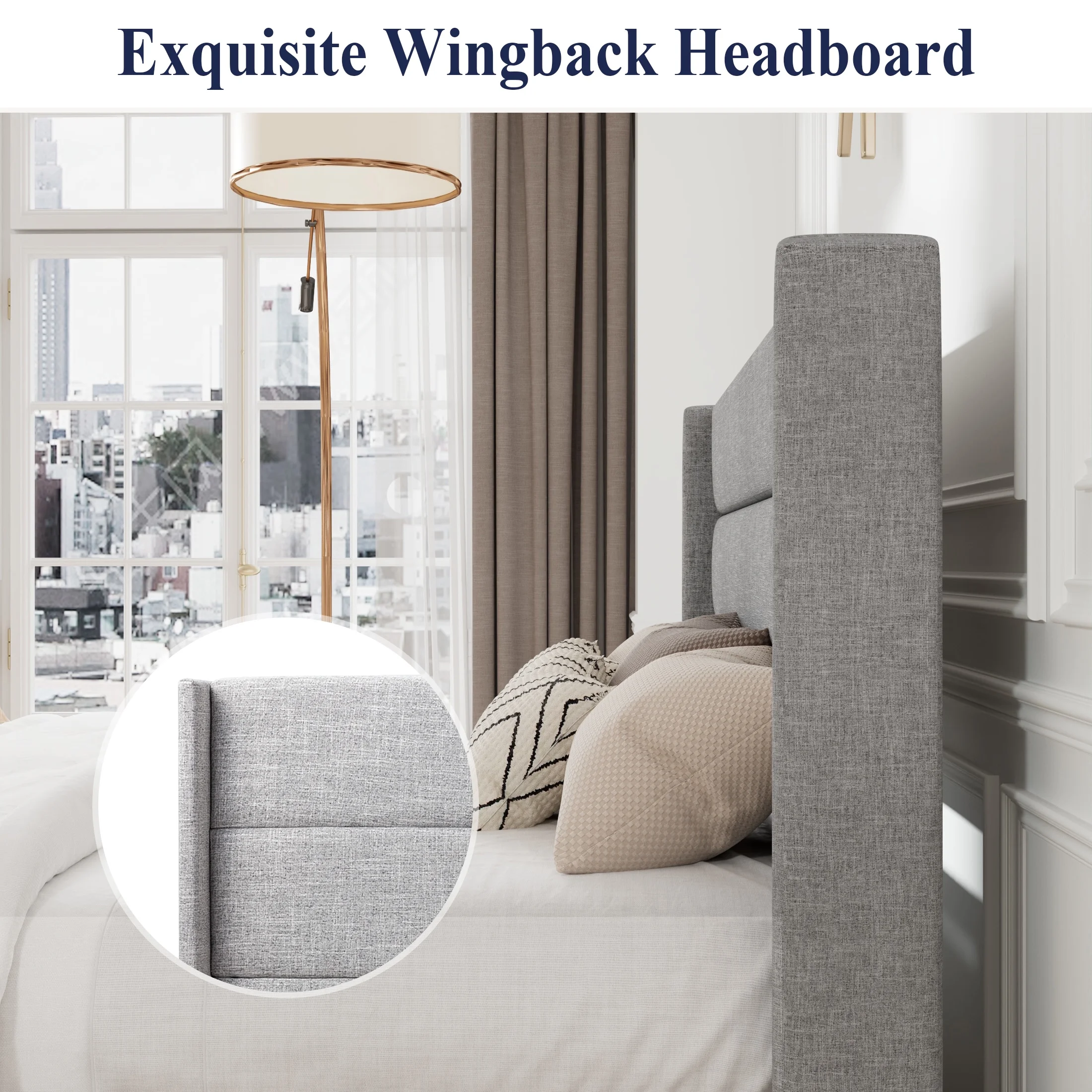 Allewie Queen Size Lift Up Platform Storage Bed Frame with Pannel Wingback Headboard, Light Beige - Inhomebuy