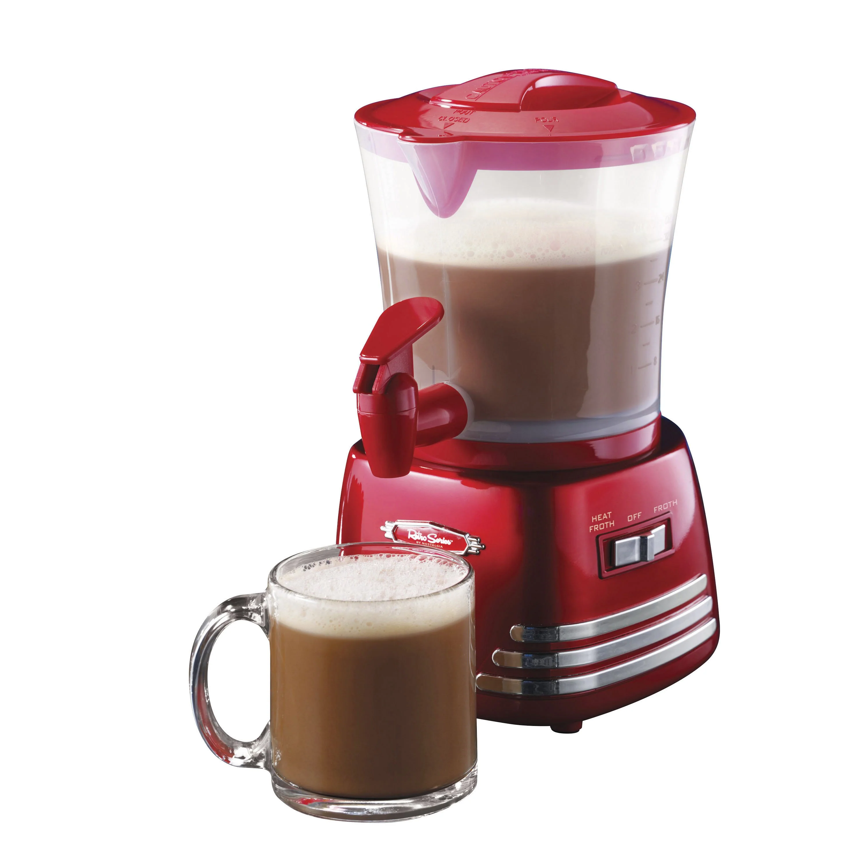 Retro 32-Ounce Hot Chocolate, Milk Frother, Cappuccino, Mocha, Latte Maker and Dispenser - Inhomebuy