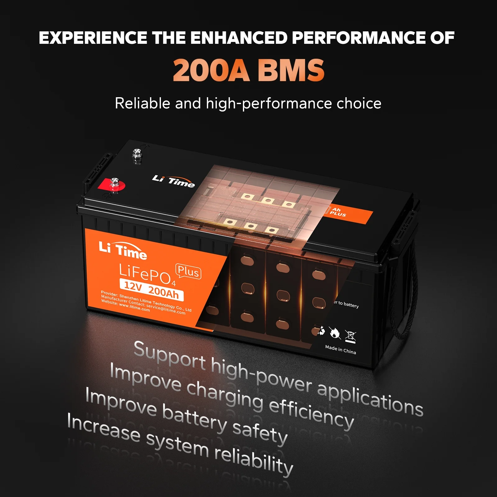 LiTime 12V 200Ah PLUS Lithium LiFePO4 Battery, Max 2560W Power Output, 10-Year Lifetime, 200A BMS LiFePO4 Battery for RV, Solar, Off-Grid, Marine - Inhomebuy