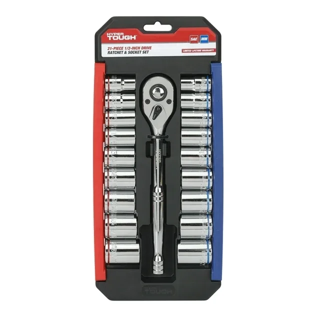 Hyper Tough 21 Piece 1/2 Inch Drive Ratchet and Socket Set, 43236 - Inhomebuy