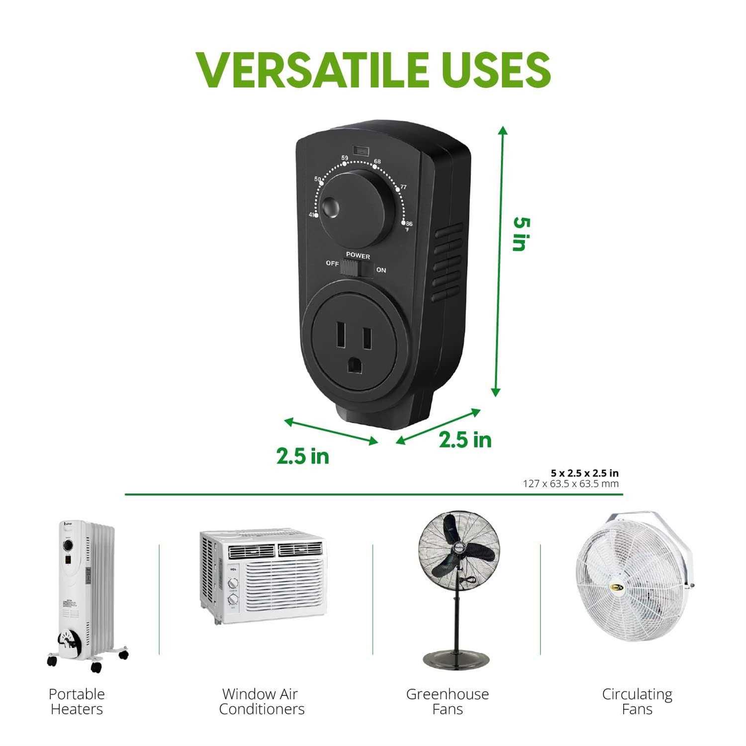 Econohome Adjustable Thermostat Universal Plugin Heating & Cooling Thermostat - Inhomebuy