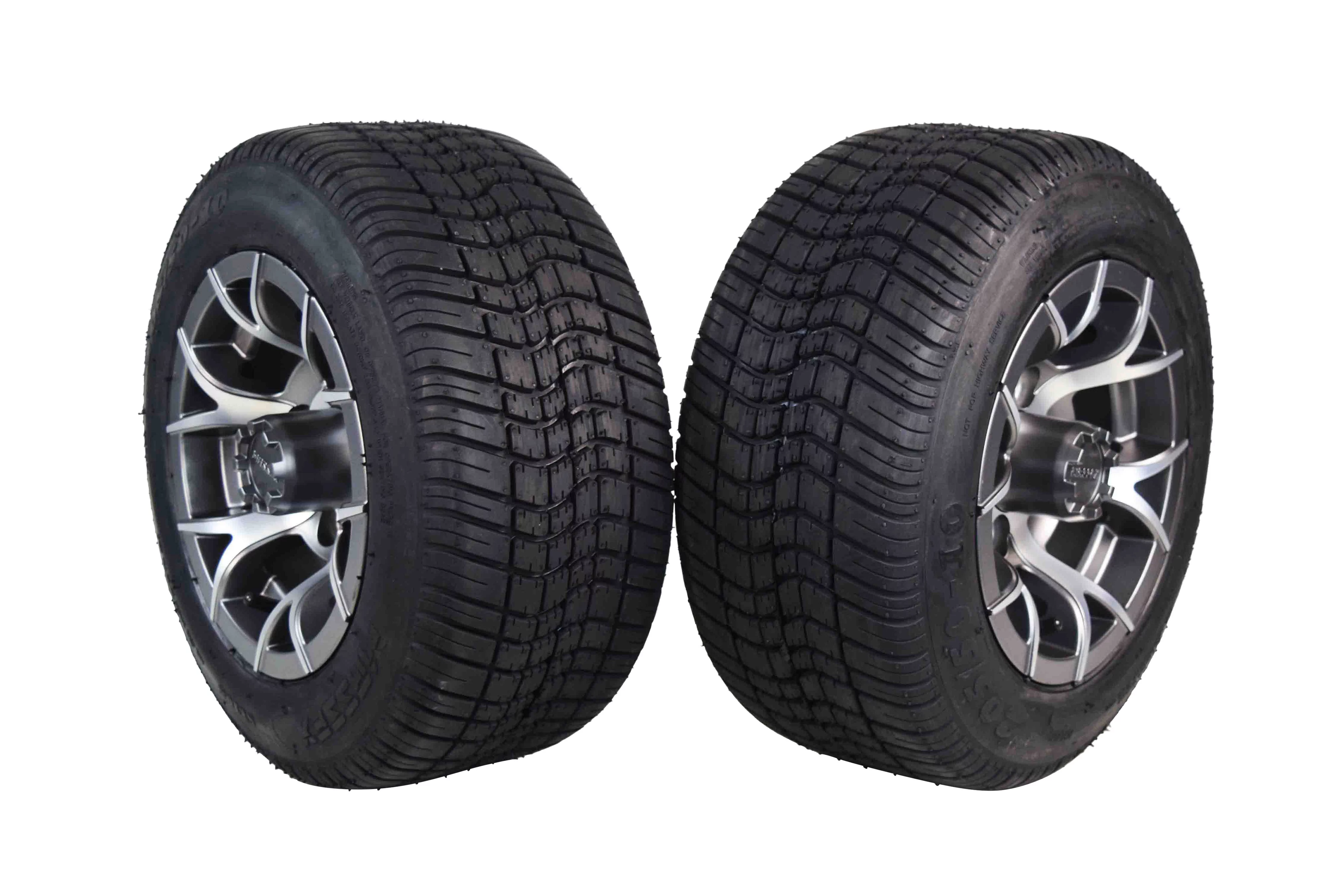 MASSFX 205/50-10 Golf Cart Turf Tire & Gun Metal Wheel Kit A240 10x7 4/101.6 (2 Pack) - Inhomebuy
