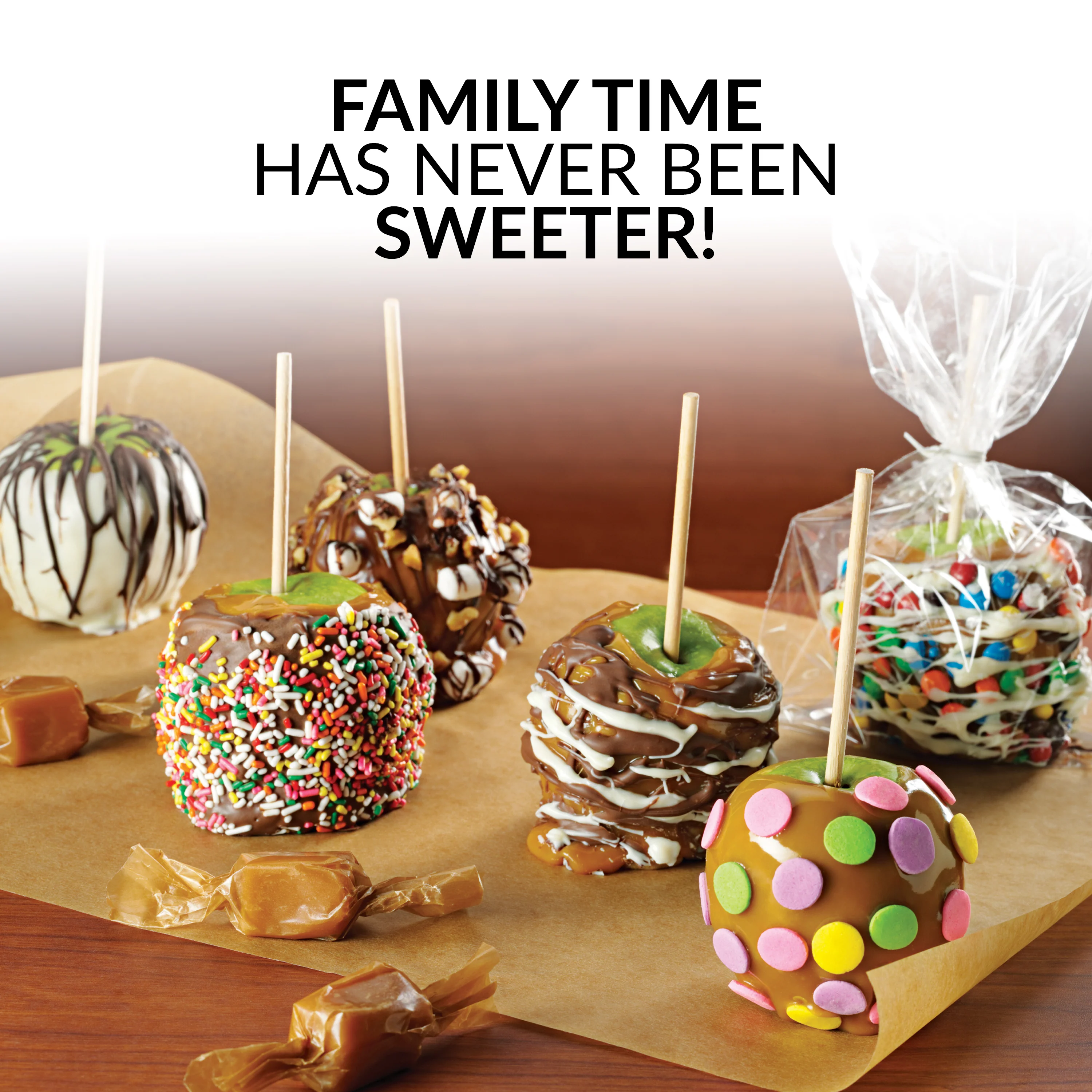 Lazy Susan Chocolate & Caramel Apple Party with Heated Fondue Pot, 25 Sticks, Decorating and Toppings Trays - Inhomebuy