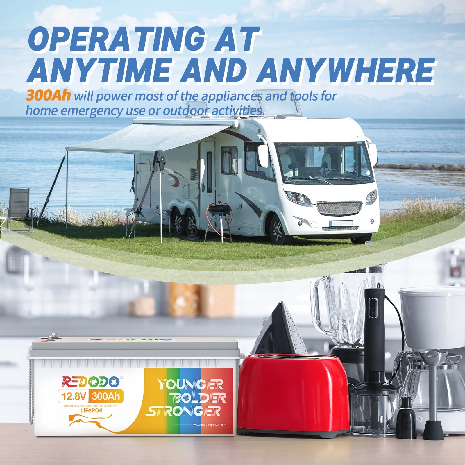Redodo 12V 300Ah LiFePO4 Battery 200A BMS Lithium Battery for off-Grid, Home System, RV - Inhomebuy