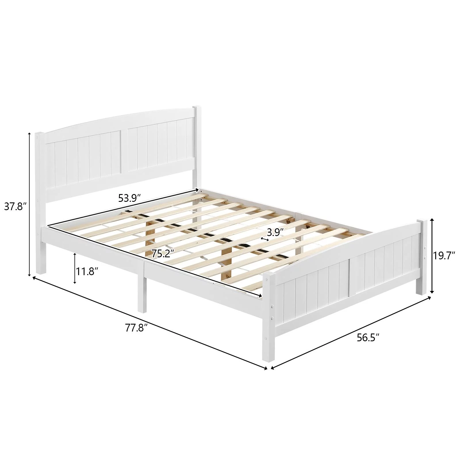 Zimtown Queen Bed Frame,Solid Pine Wood Kids Twin Platform Bed Frame, Bedroom Queen Bed with Headboard for Adults, White - Inhomebuy