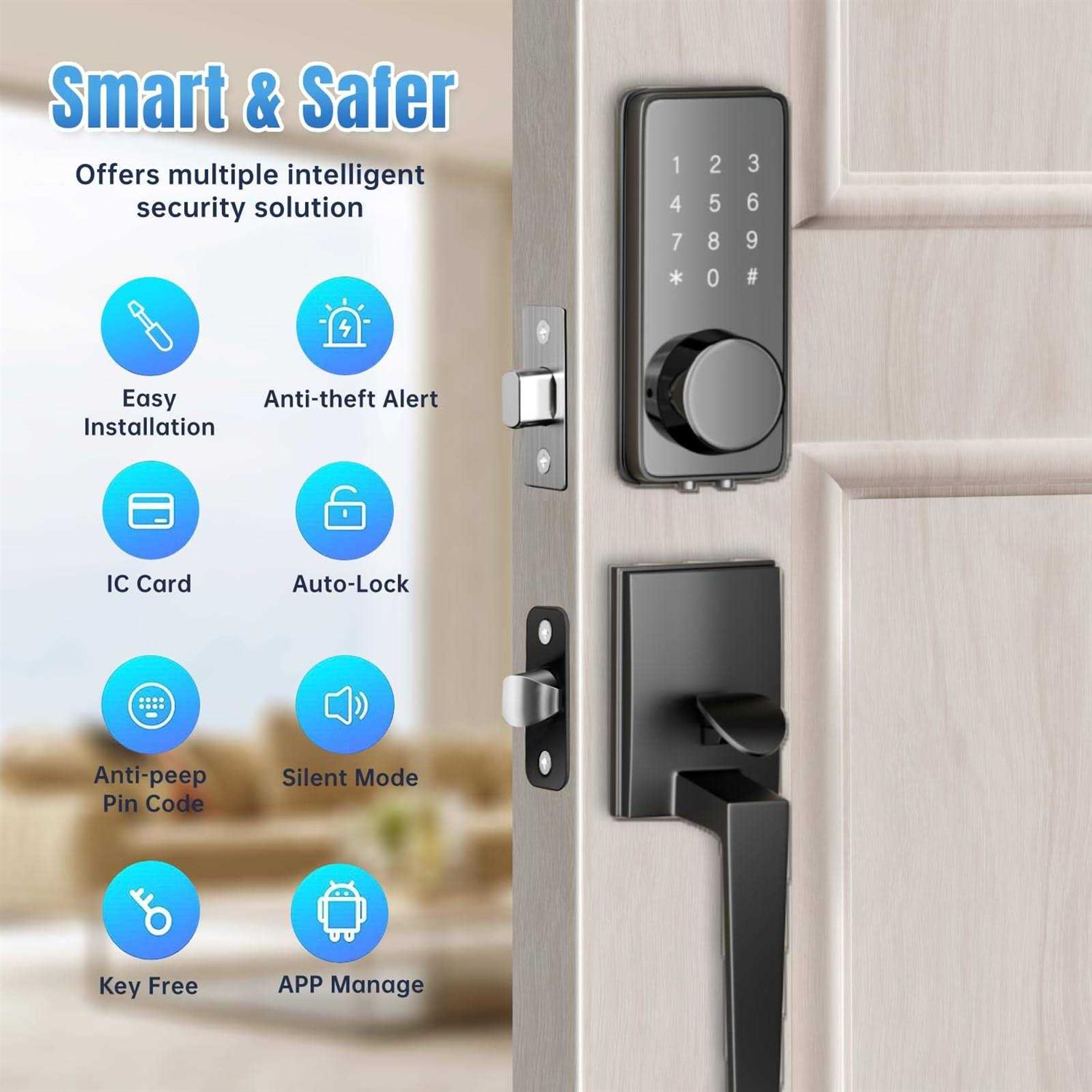 Front Door Lock Set ADIUIVE Fingerprint Keyless Entry Door Lock with Handle - Inhomebuy