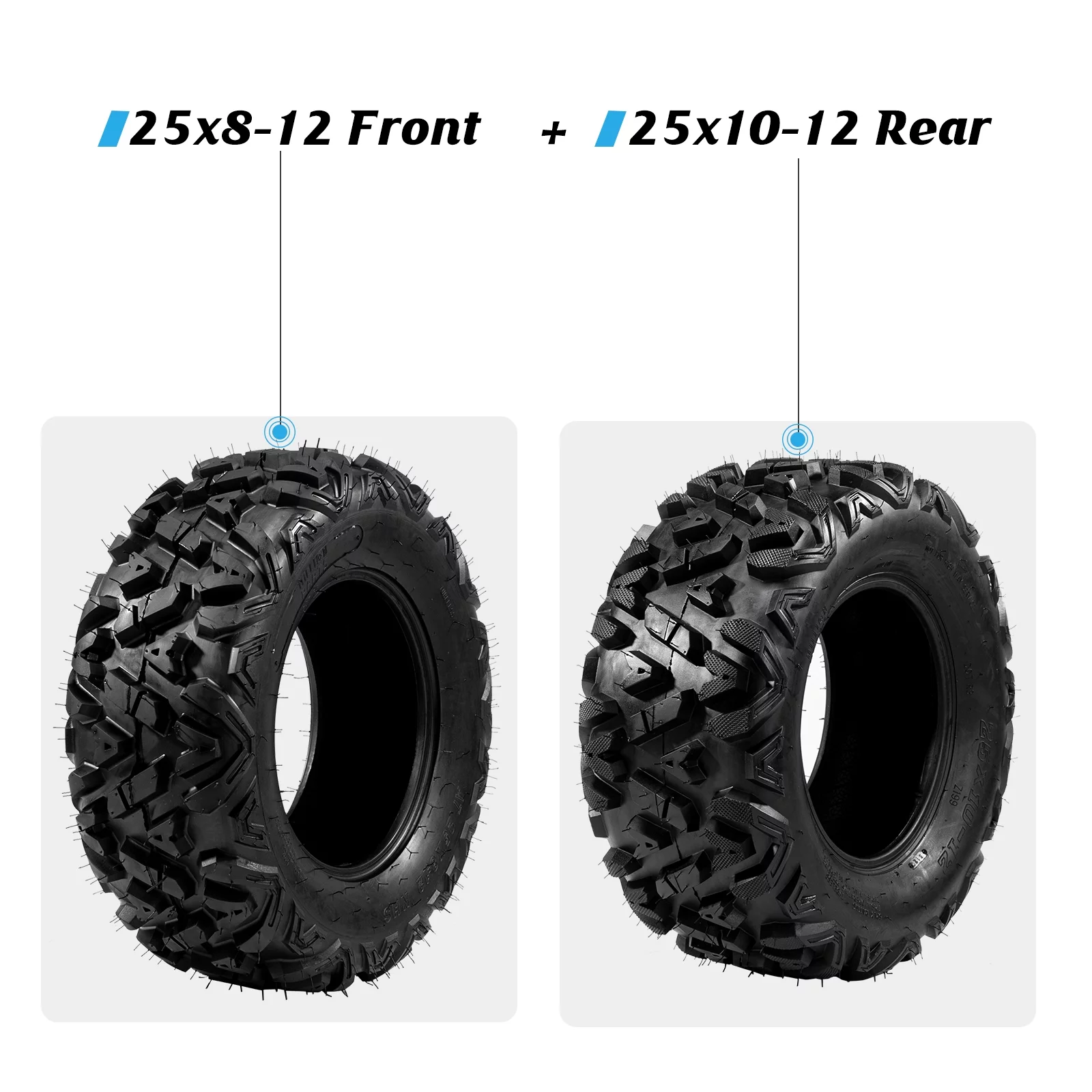 Ktaxon Set of 4 6PR All Terrain ATV UTV Tires, 25x8-12 Front & 25x10-12 Rear, Tubeless - Inhomebuy