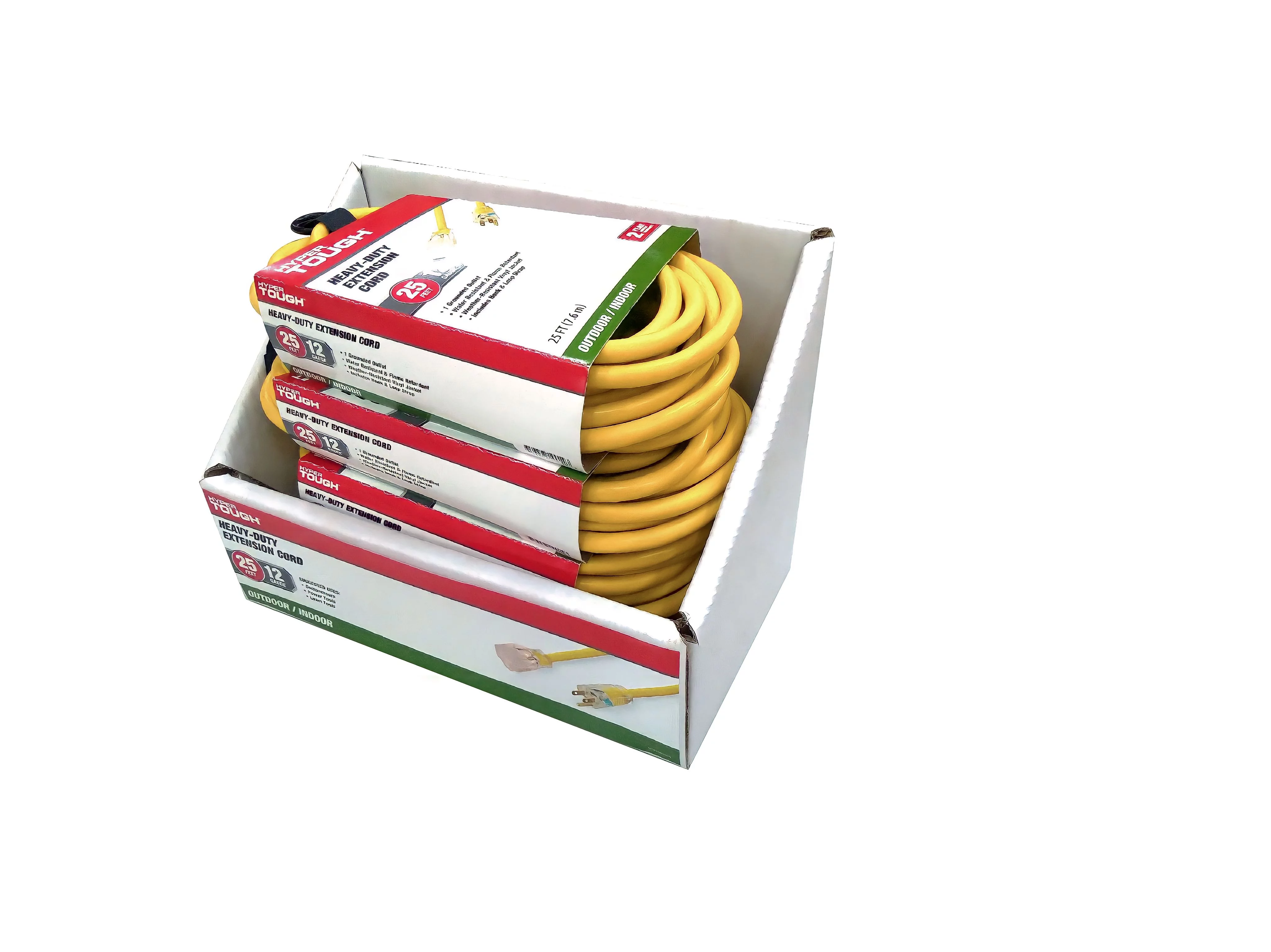 Hyper Tough 12AWGX3C 100ft Indoor and Outdoor Heavy Duty Yellow Vinyl Extension Cord - Inhomebuy
