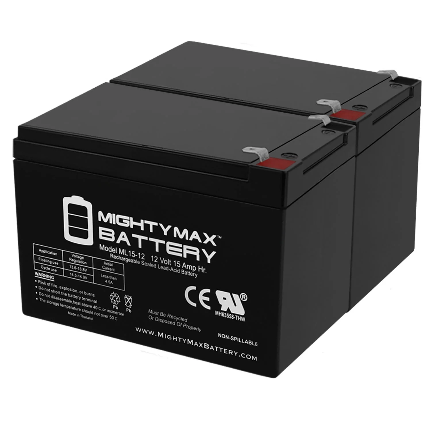 12V 15AH Battery Replacement for Pride Mobility SC44 Go-Go 4 - 2 Pack - Inhomebuy