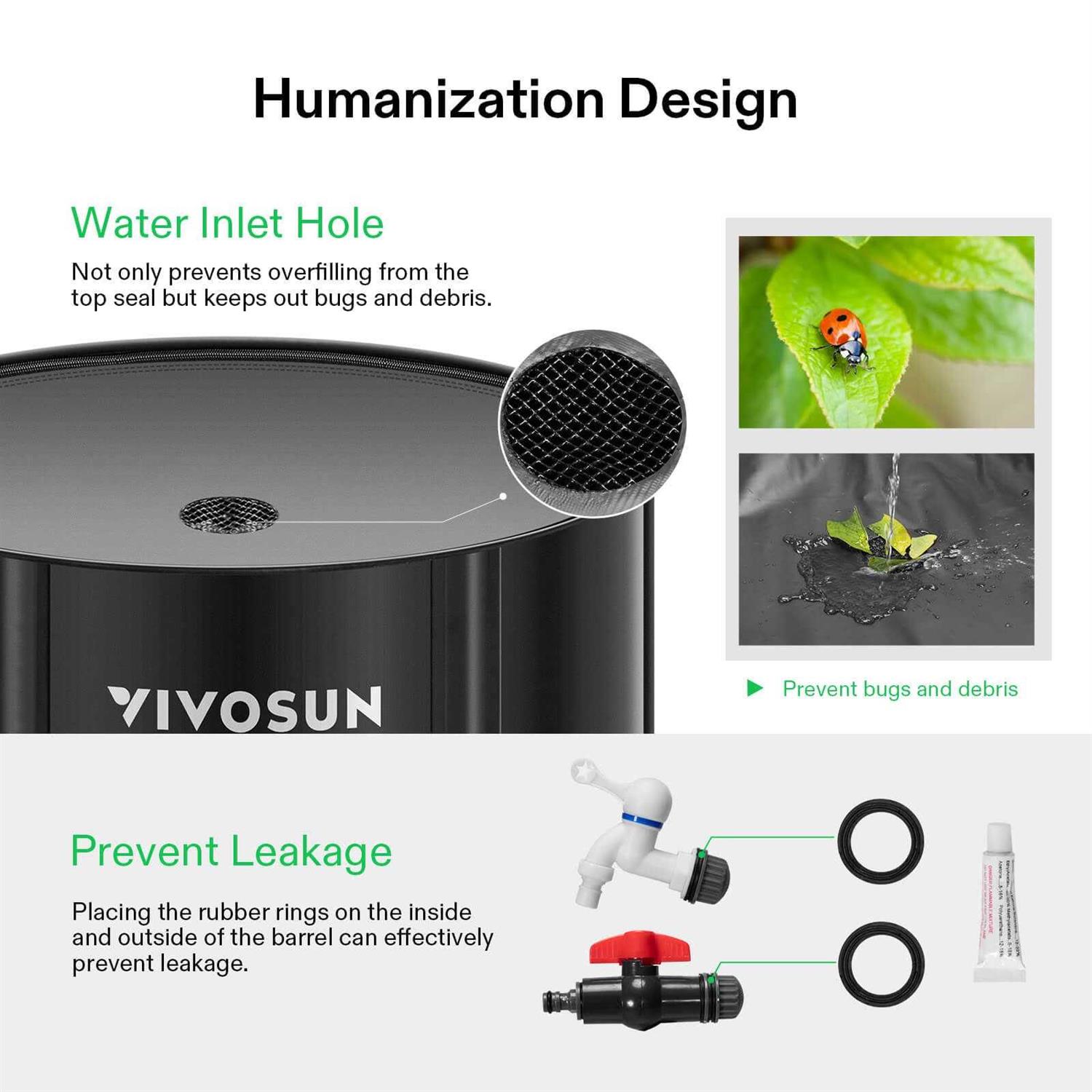 VIVOSUN Collapsible Rain Barrel Spigots and Overflow Kit - Inhomebuy