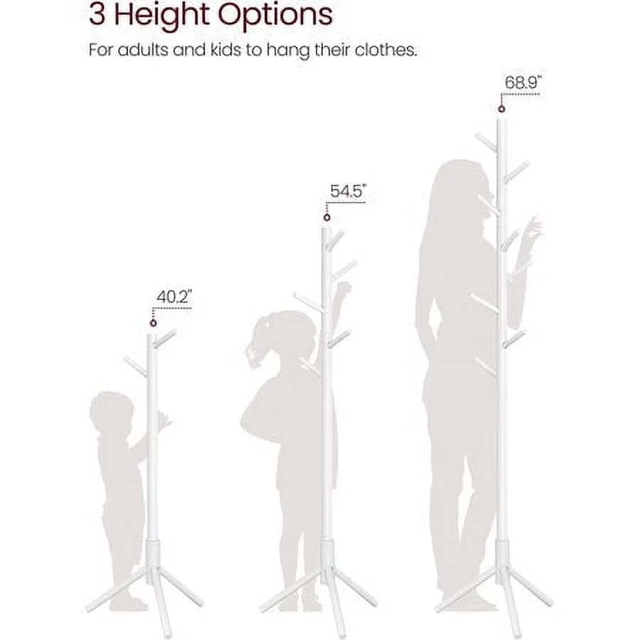 VASAGLE Coat Rack Solid Wood Free Standing Coat Rack Tree-Shaped Coat Rack with 8 Hooks for Clothes Hats Bags for Living Room Bedroom Dark Walnut - Inhomebuy