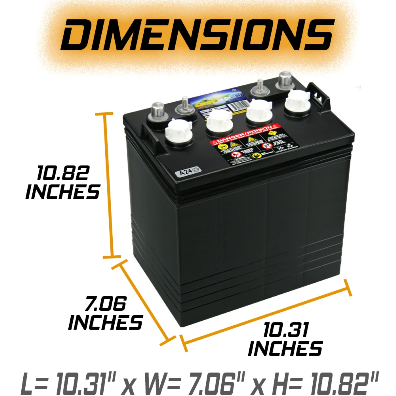 Crown CR-165 8V Deep-Cycle Flooded Battery replaces Trojan T-875 X8 - Inhomebuy