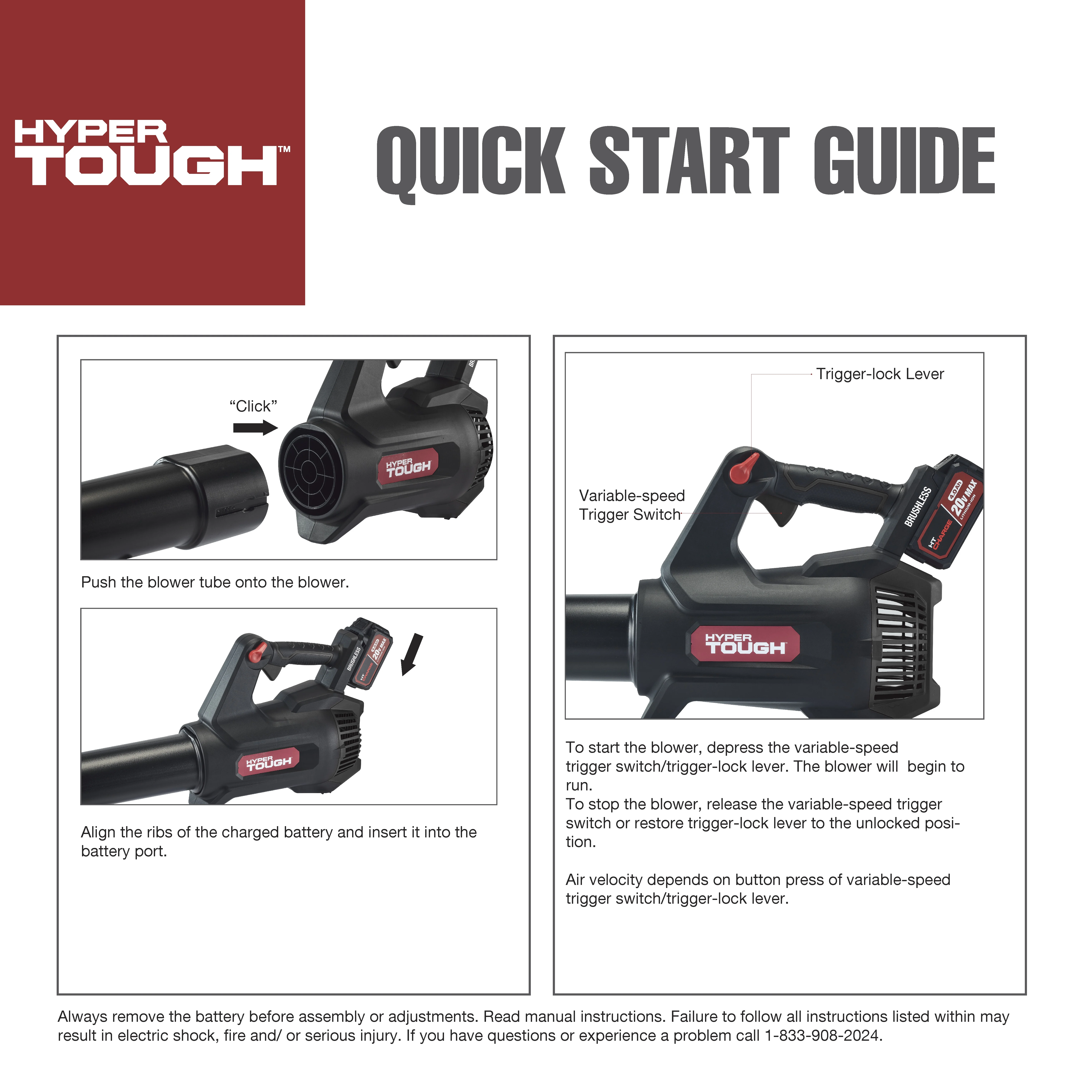 Hyper Tough 20V Max 110 mph 420 Cfm 4.0Ah Brushless Handheld Battery Blower, HT22-401-03-01 - Inhomebuy