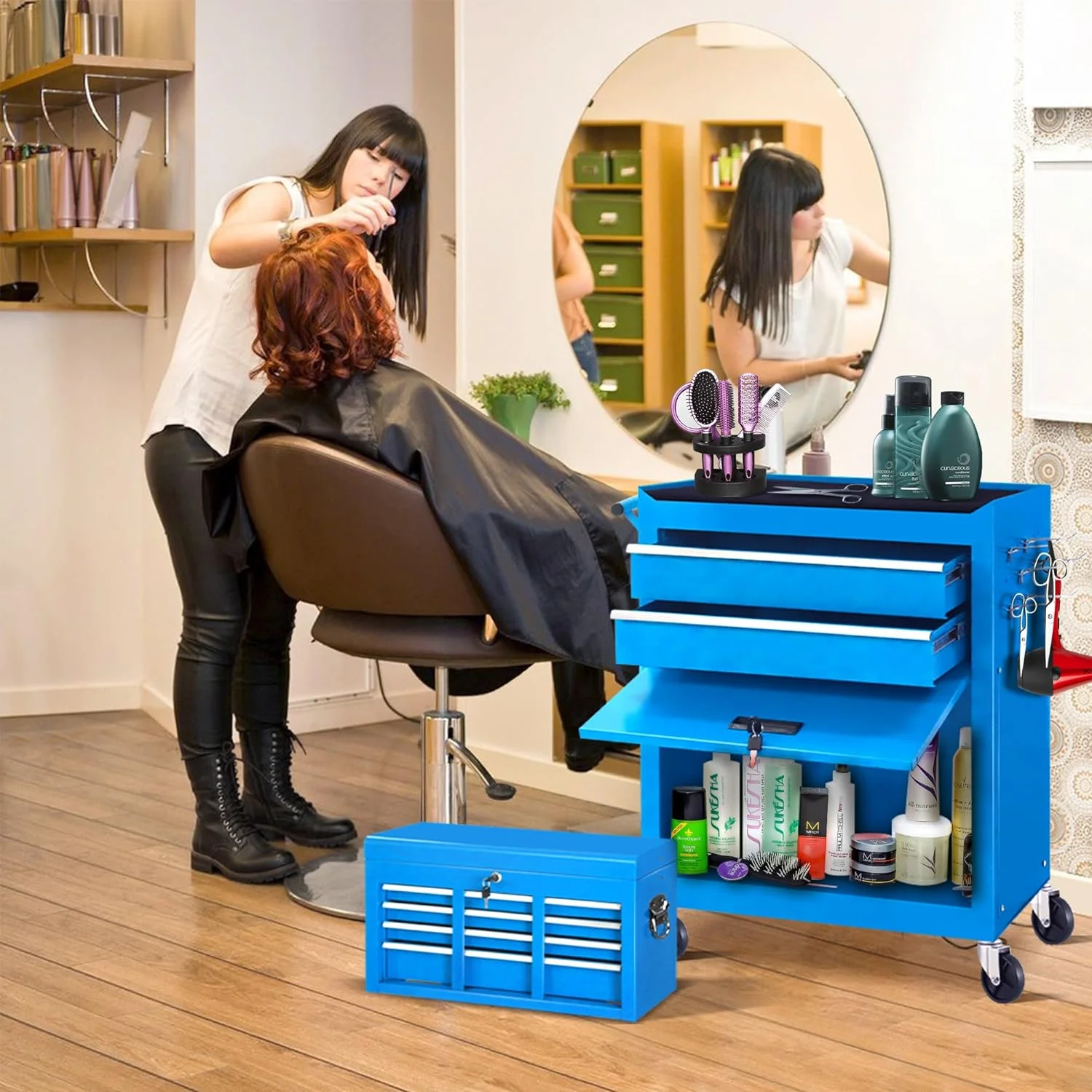 2-IN-1  Tool Chest & Cabinet, Large Capacity 8-Drawer Rolling Tool Box Organizer with Wheels Lockable Craft, Black - Inhomebuy