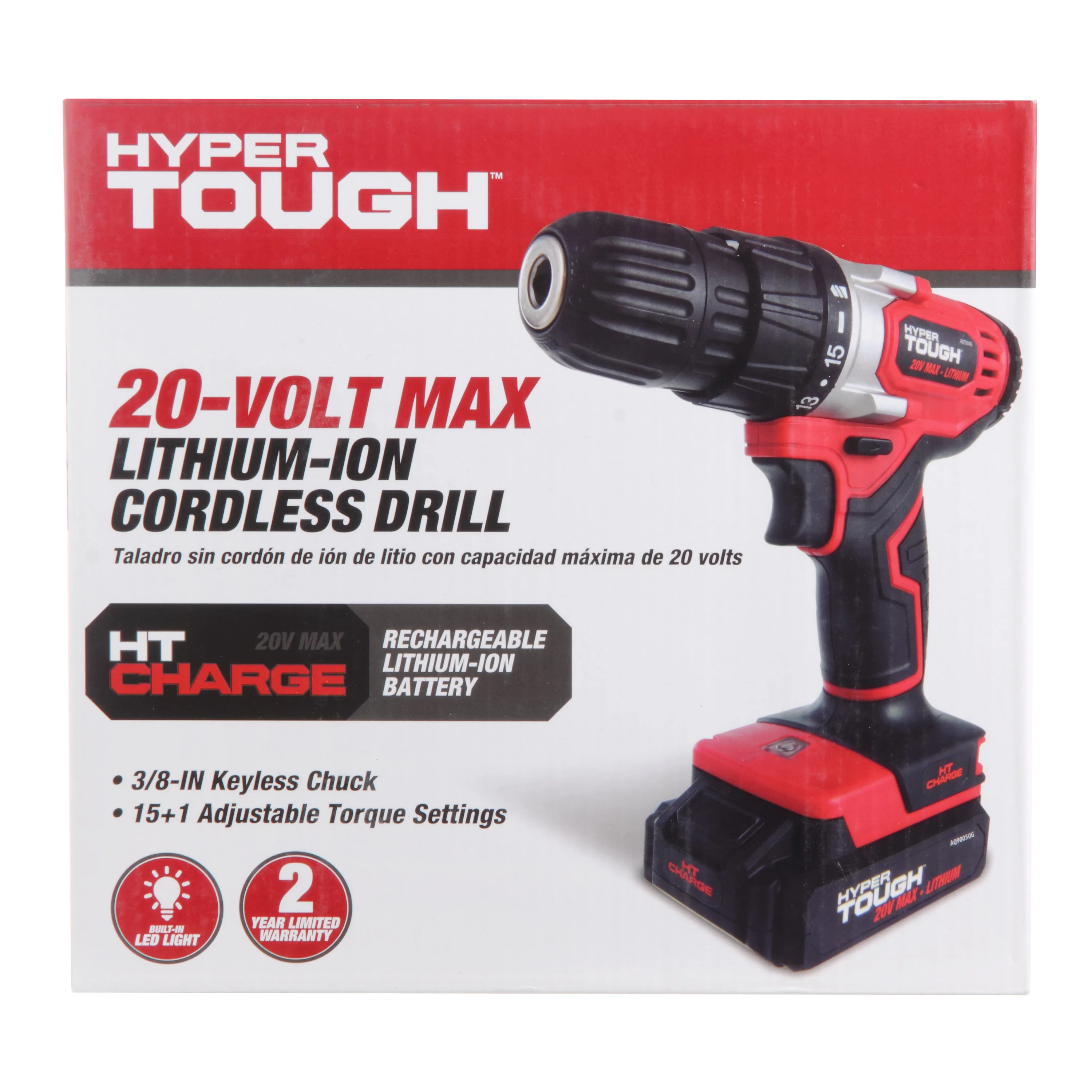Hyper Tough 20V Max Lithium-ion Cordless Drill, 3/8 inch Chuck, Variable Speed, with 1.5Ah Lithium-ion Battery and Charger, Bit Holder & LED Light - Inhomebuy