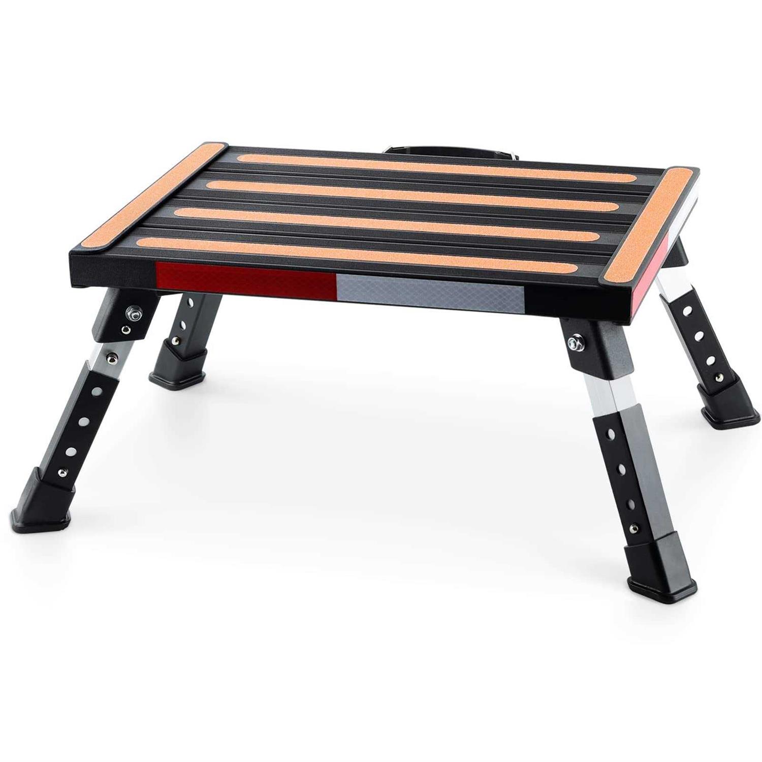 Yagud RV Stool, Adjustable Height Folding Step Stool with Non-slip Surface, Rubber Feet, Handle and Reflective Strips - Inhomebuy