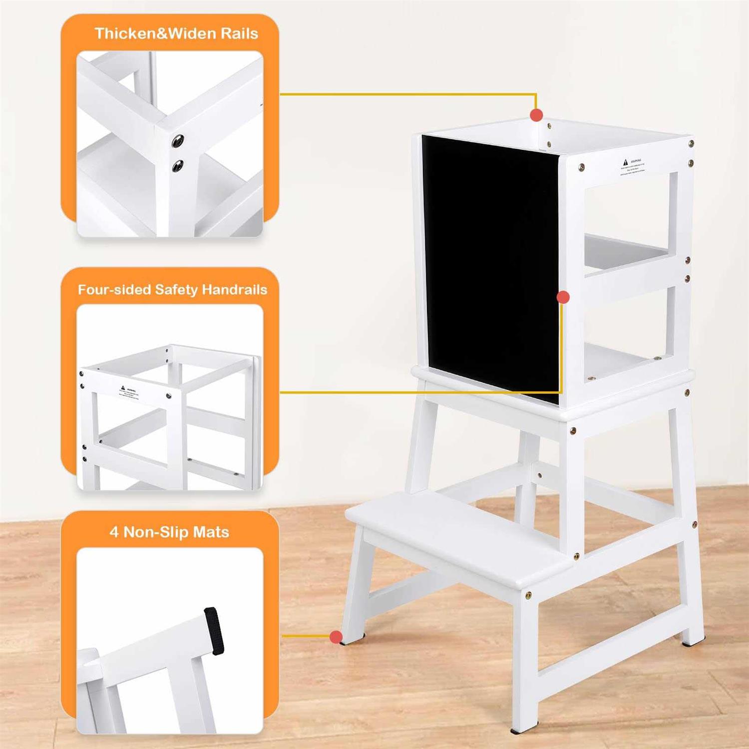 NEEDUX Kids Kitchen Step Stool with Chalkboard & Safety Rail for Toddlers 18 Months and Older - Inhomebuy