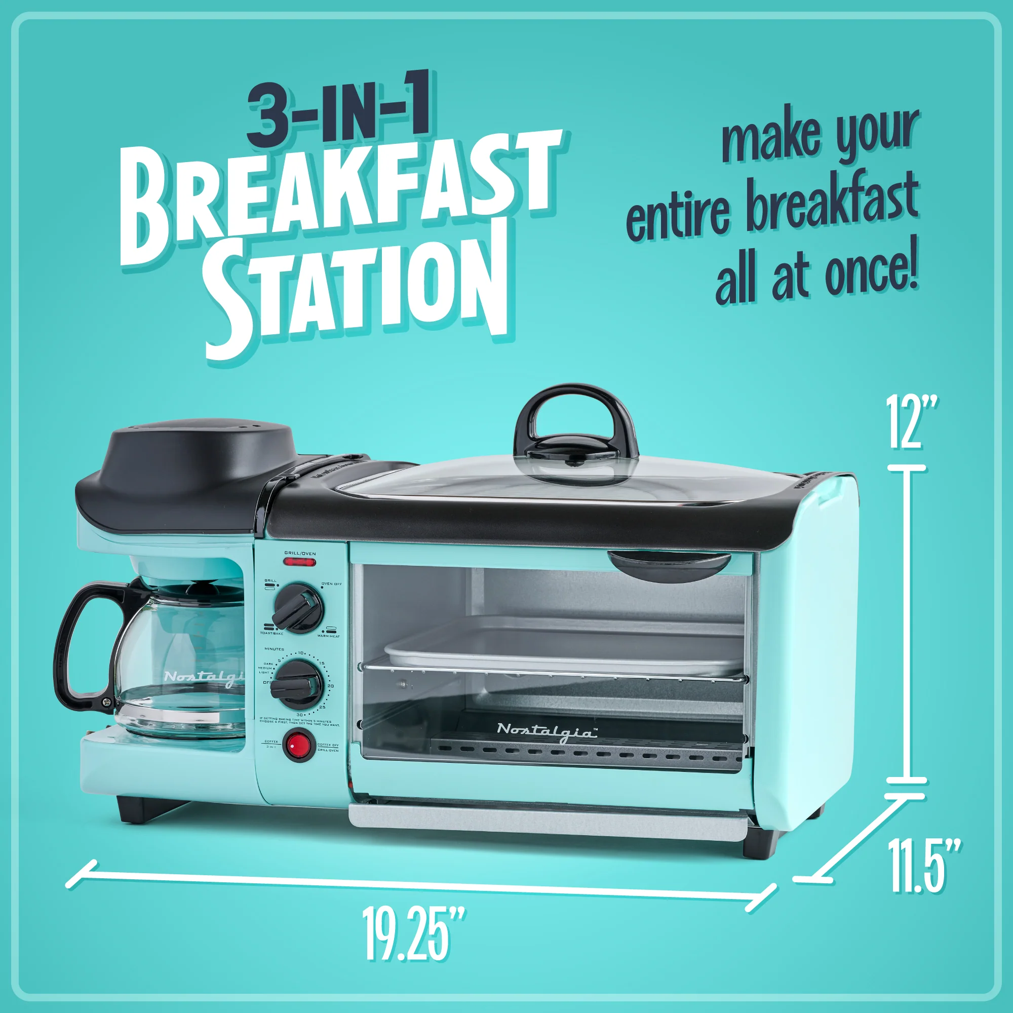 Retro 3-in-1 Family Size Breakfast Station, Aqua - Inhomebuy