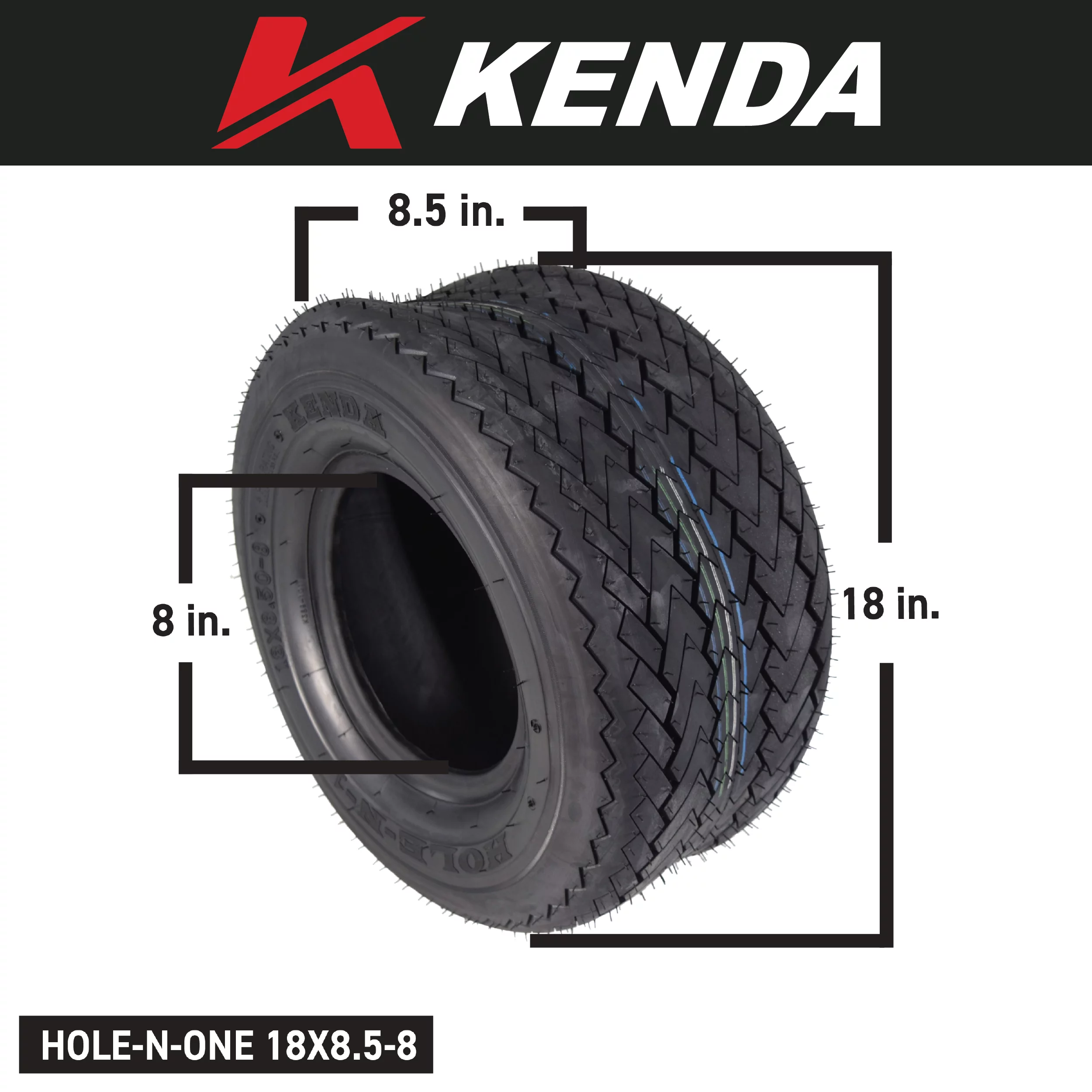 Kenda 243510L5 18x8.5-8 Hole-N-1 4 Ply Tubeless Golf Cart Turf Tires 4 Pack - Inhomebuy