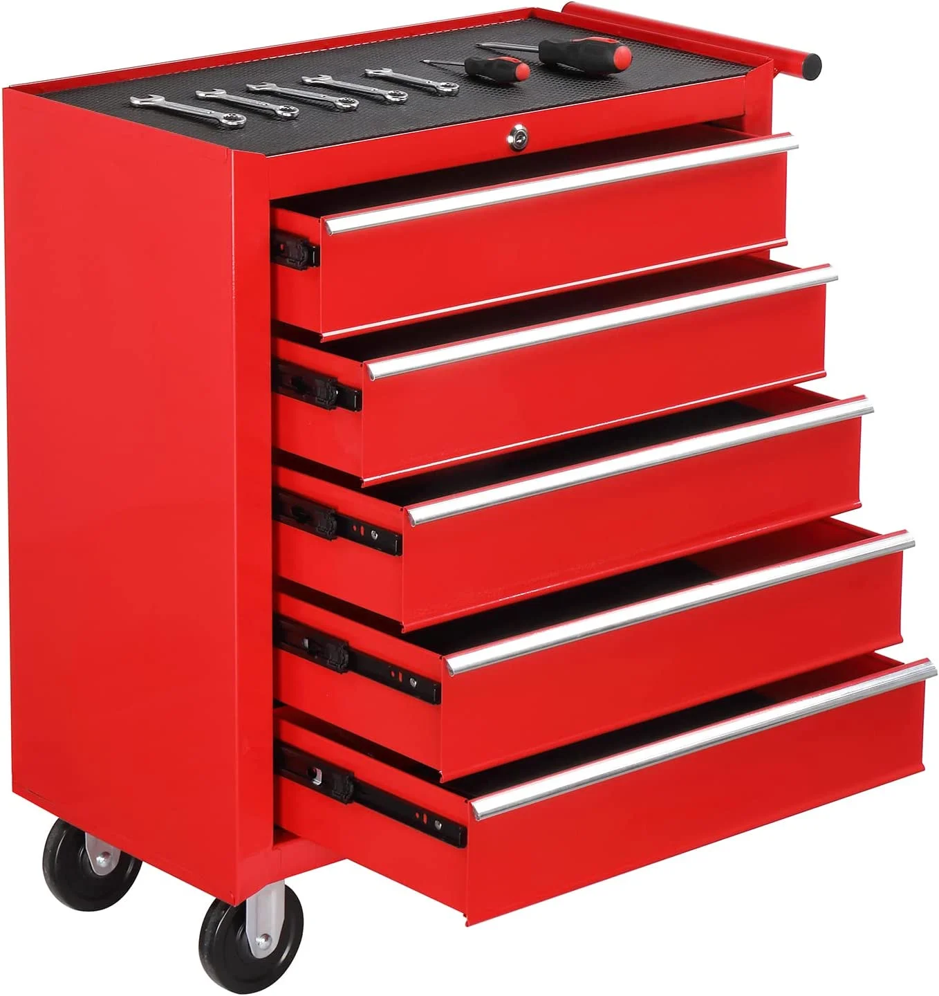 TUFFIOM 5-Drawer Rolling Tool Chest with Lock & Key, Tool Storage Organizer Box Cabinet with Wheels - Inhomebuy