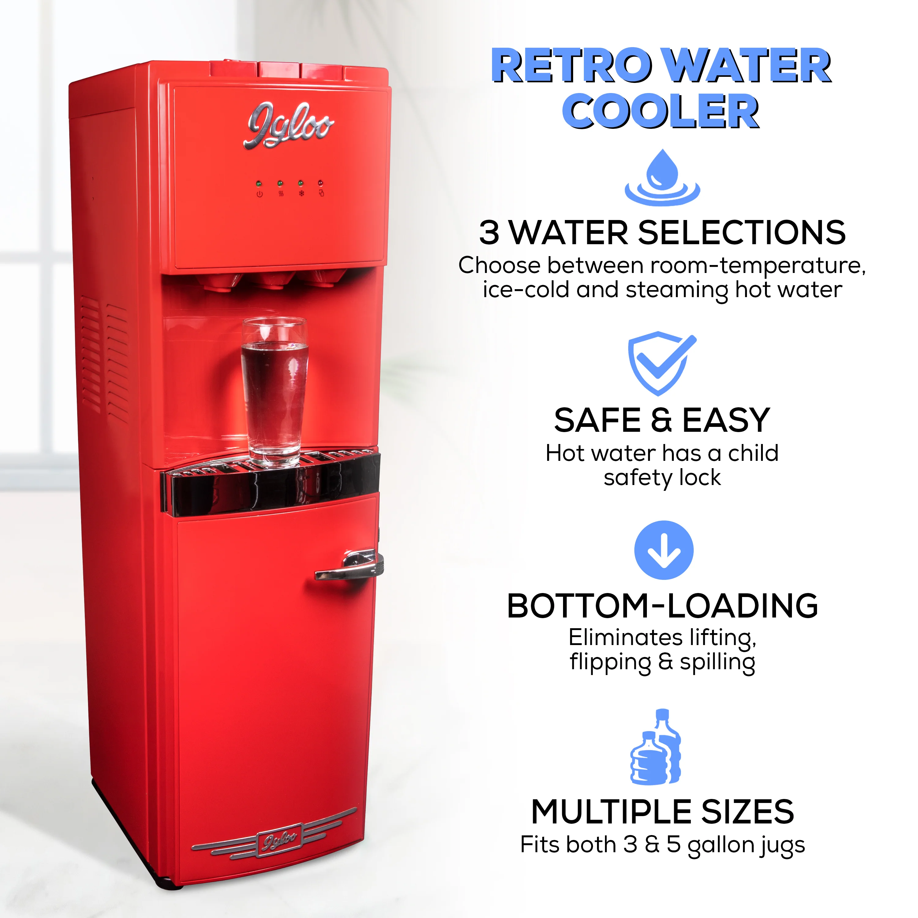 Igloo Retro Water Cooler, Retro Red - Inhomebuy