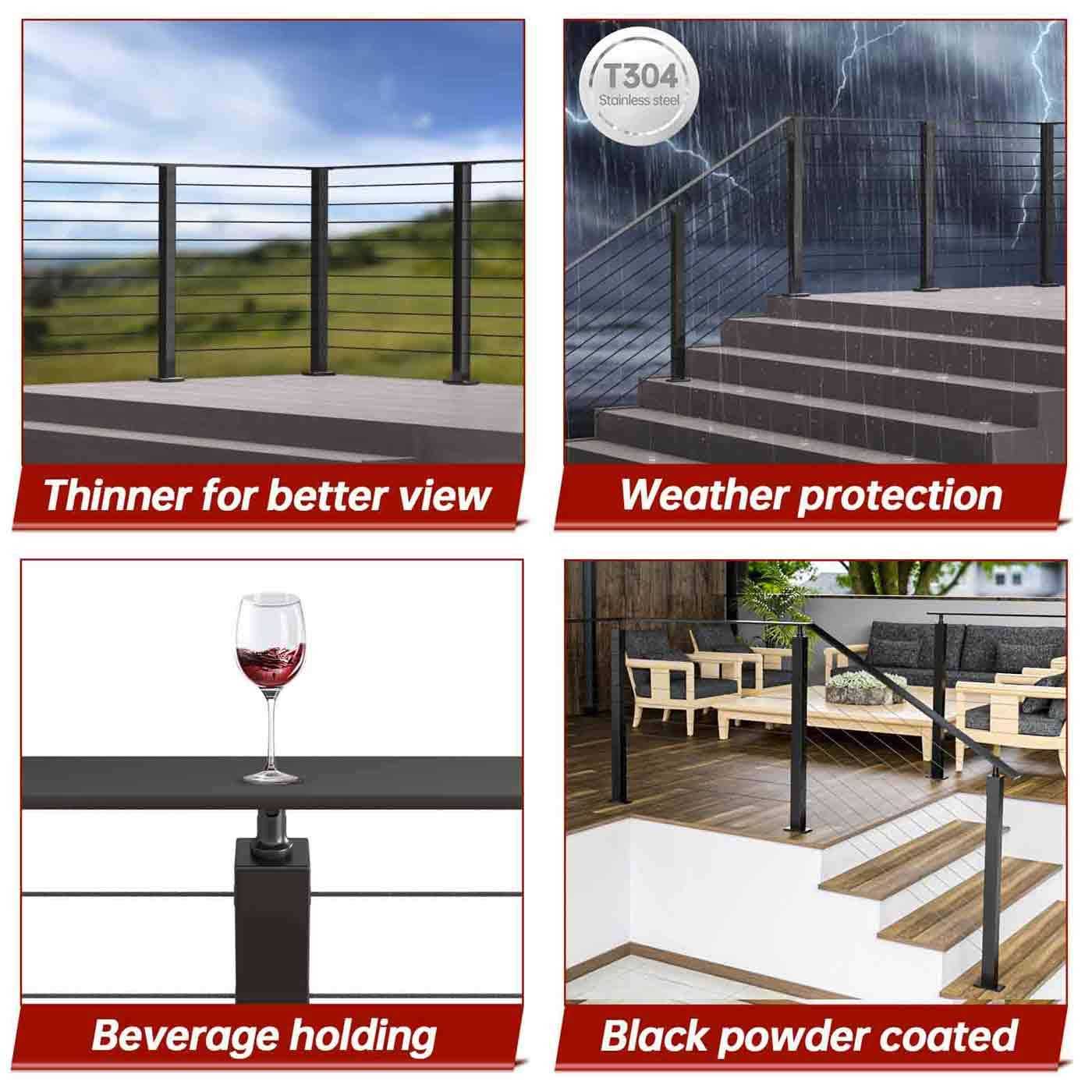 Muzata 6’6 Black Aluminum Flat Handrail HL10 BPA - Inhomebuy