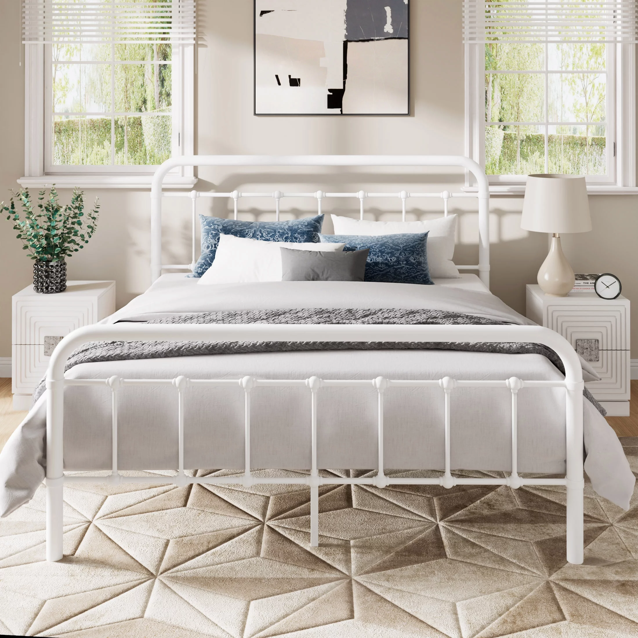 Allewie Queen Size Metal Platform Bed Frame with Victorian Style Wrought Iron-Art Headboard/Footboard, Black - Inhomebuy