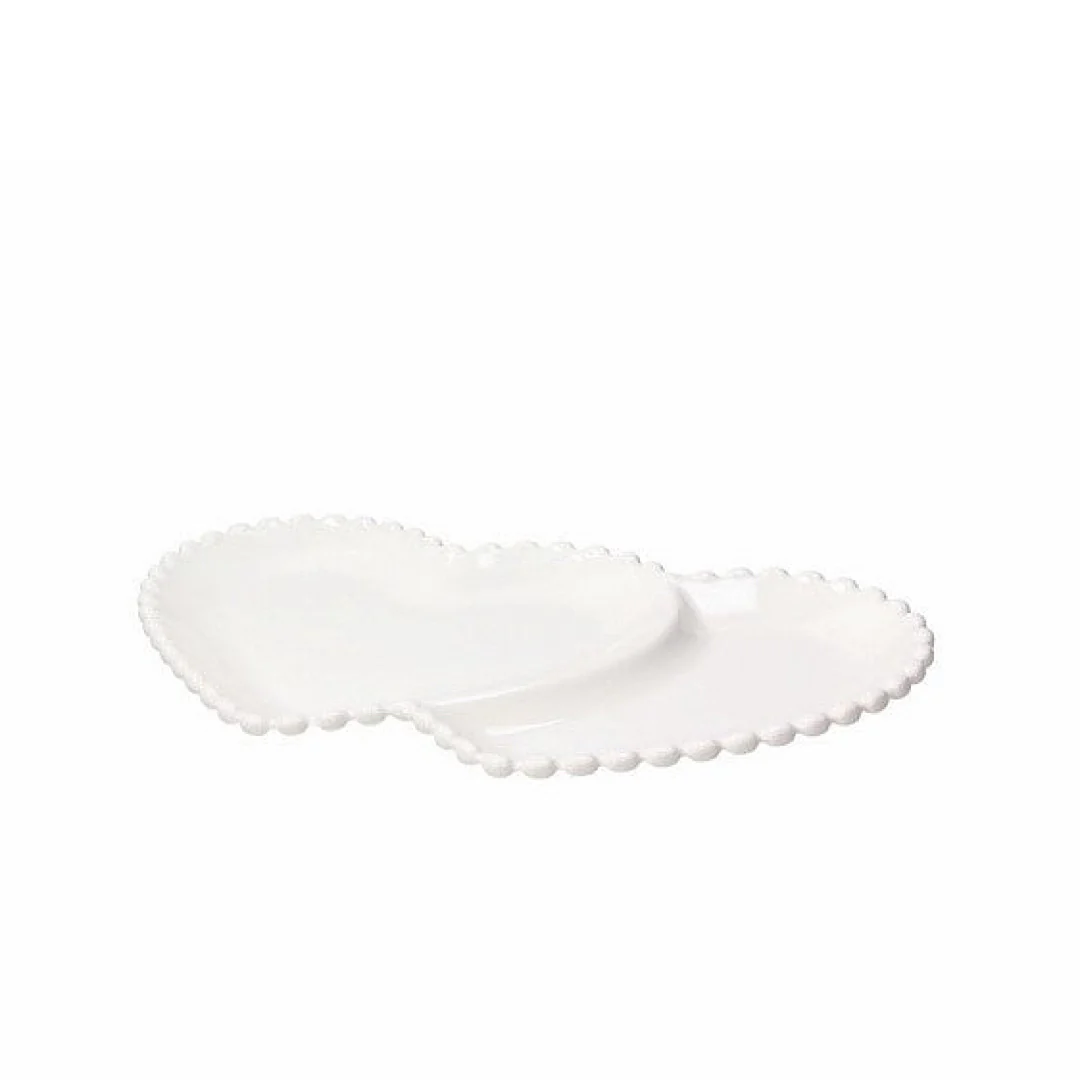 Double Heart Plate 31x19cm Ornament Pearl - Inhomebuy