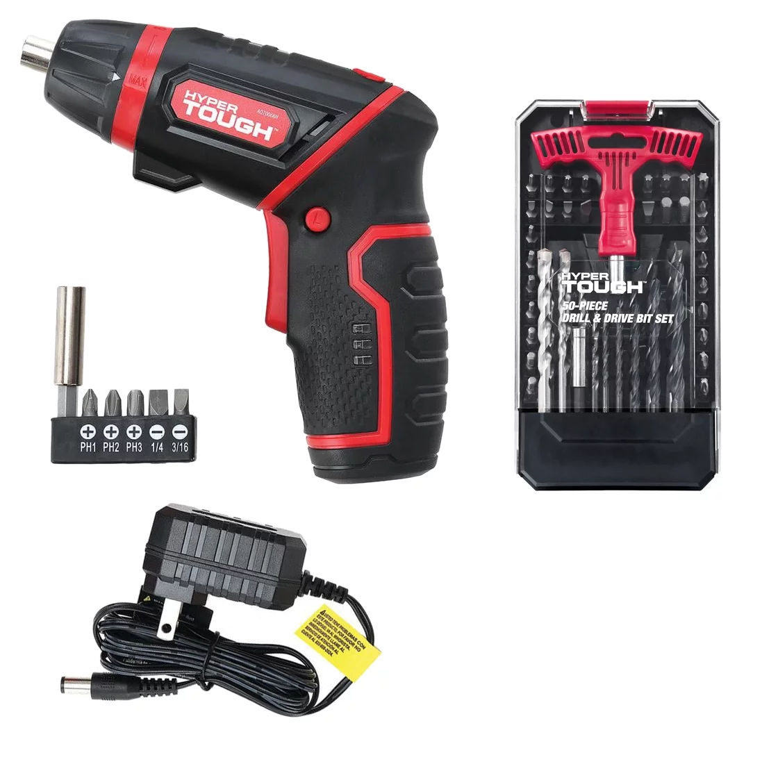 Hyper Tough 4V Rotating Screwdriver & 50-Piece Drill & Drive Bit Set - Inhomebuy