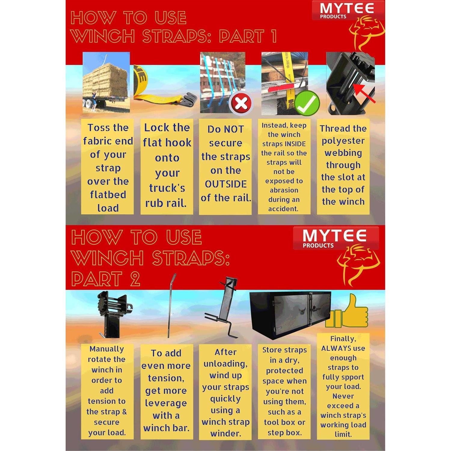 Mytee Products Kinedyne Winch Straps 4 x Heavy Duty Tie Down w/Flat Hooks WLL# 5400 lbs - Inhomebuy