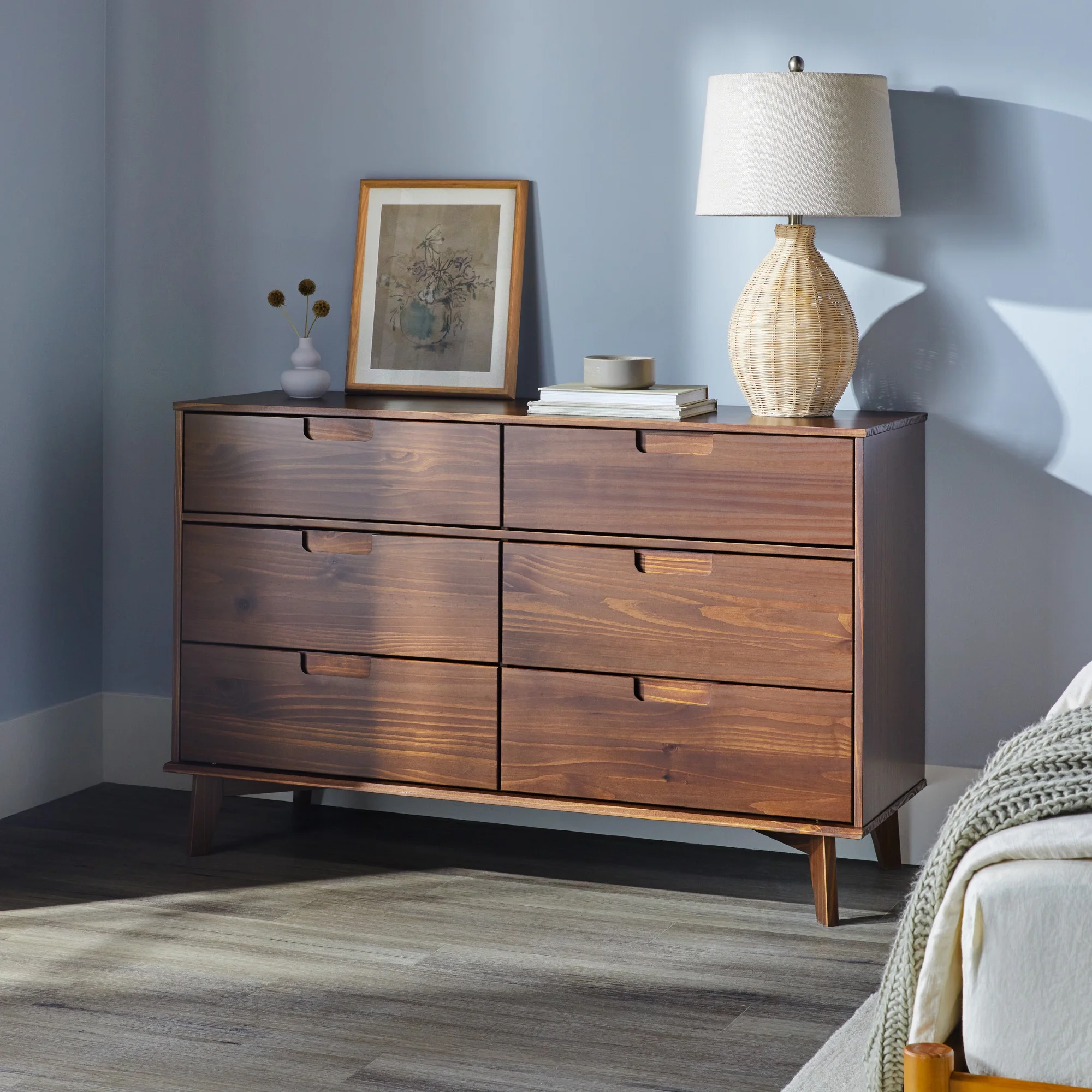 Walker Edison Sonoma 6-Drawer Solid Wood Caramel Dresser - Inhomebuy