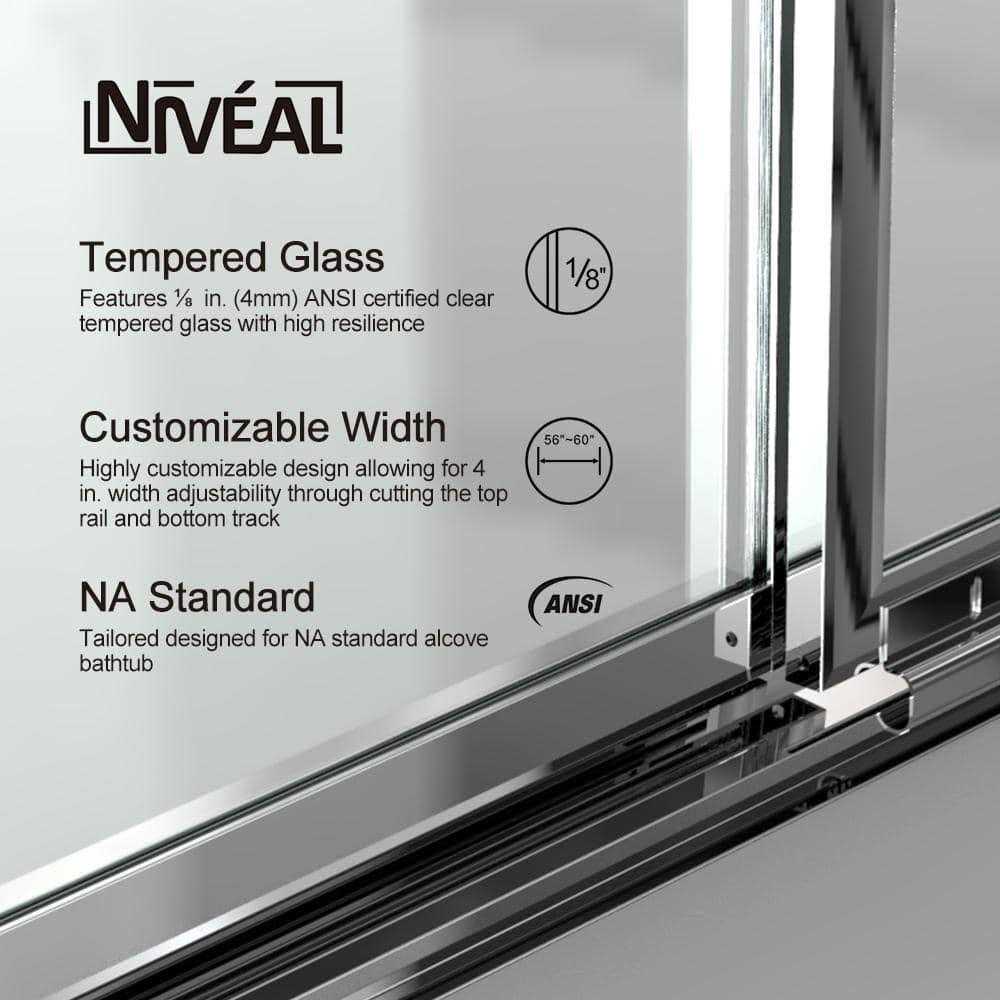 niveal Alvin 59 in. W x 56 in. H Sliding Framed Tub Door Finish - Inhomebuy